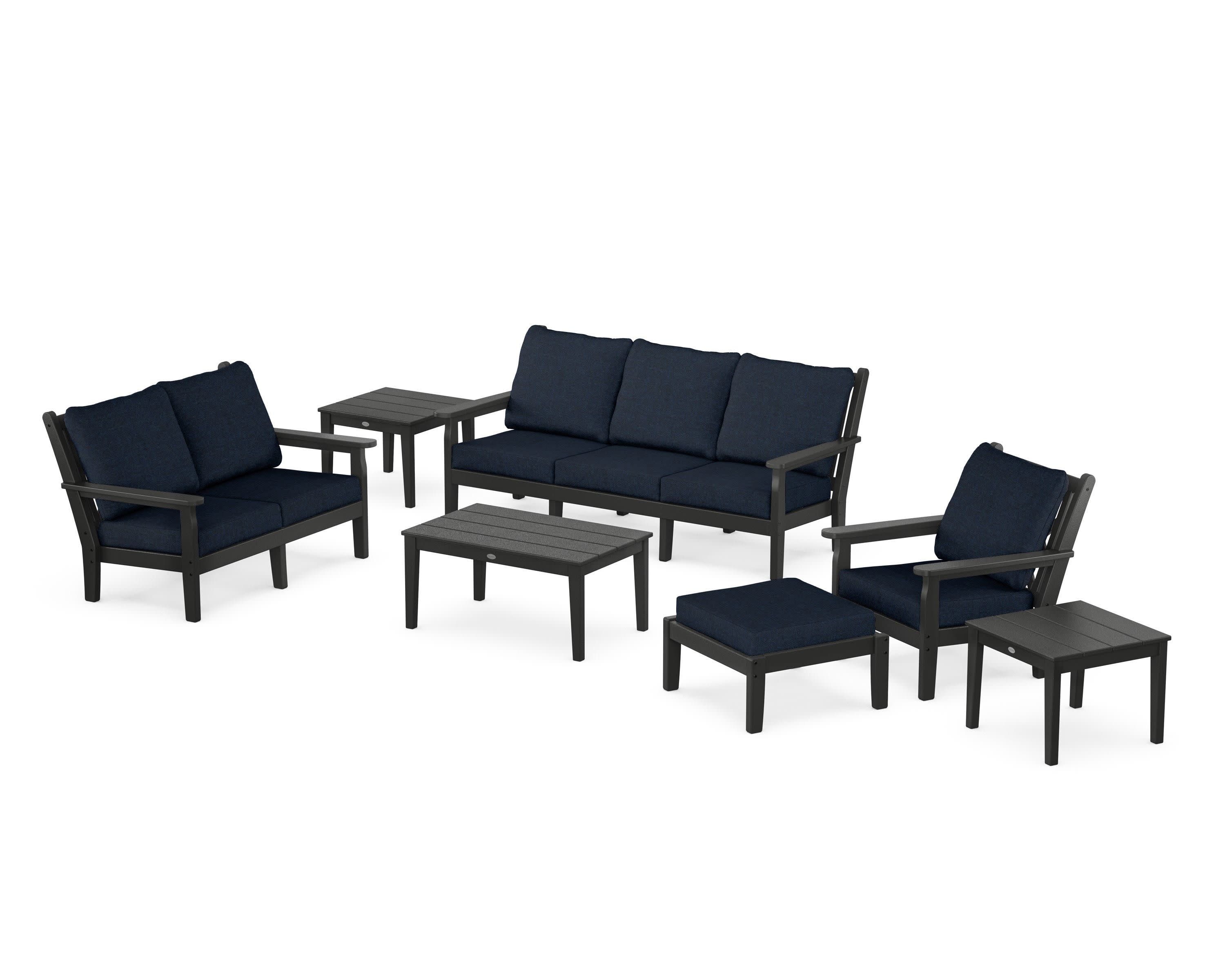 Chippendale 7-Piece Deep Seating Set in Black / Marine Indigo