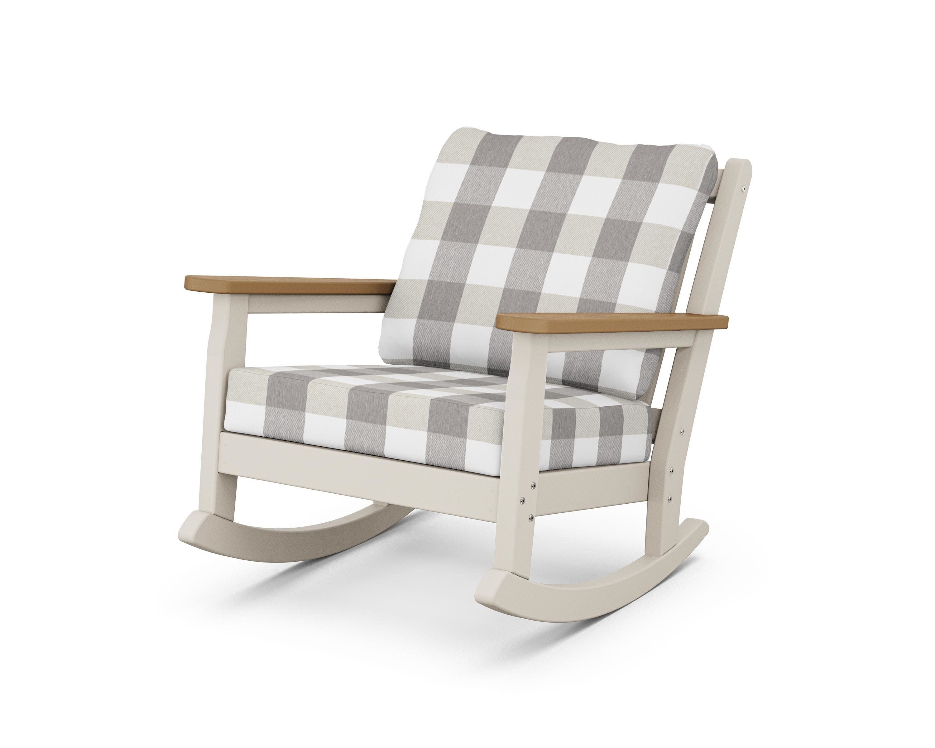 Chippendale Deep Seating Rocking Chair in Sand / Natural / Buffalo Plaid Grey Mist