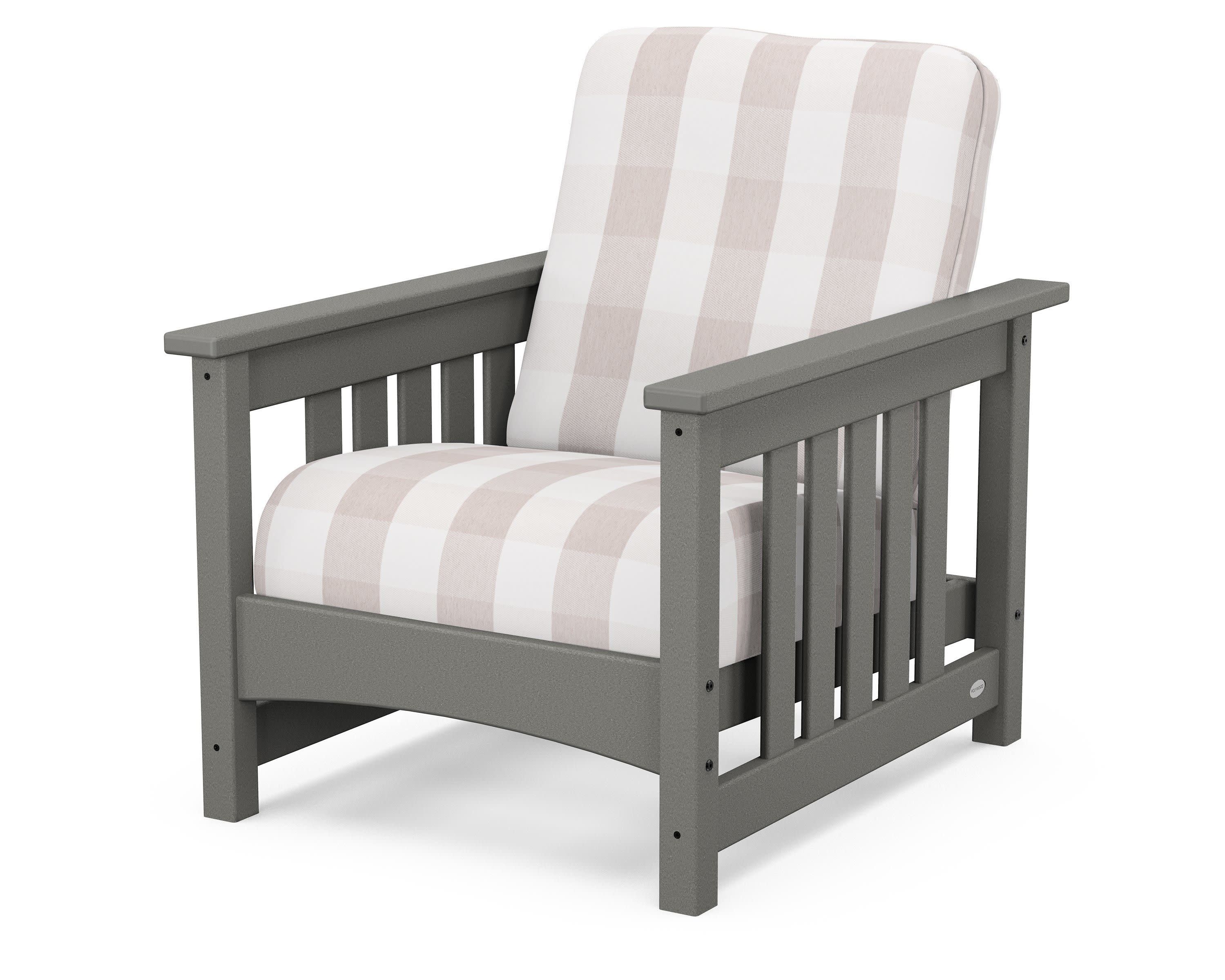 Club Mission Chair in Slate Grey / Buffalo Plaid Dune Burlap