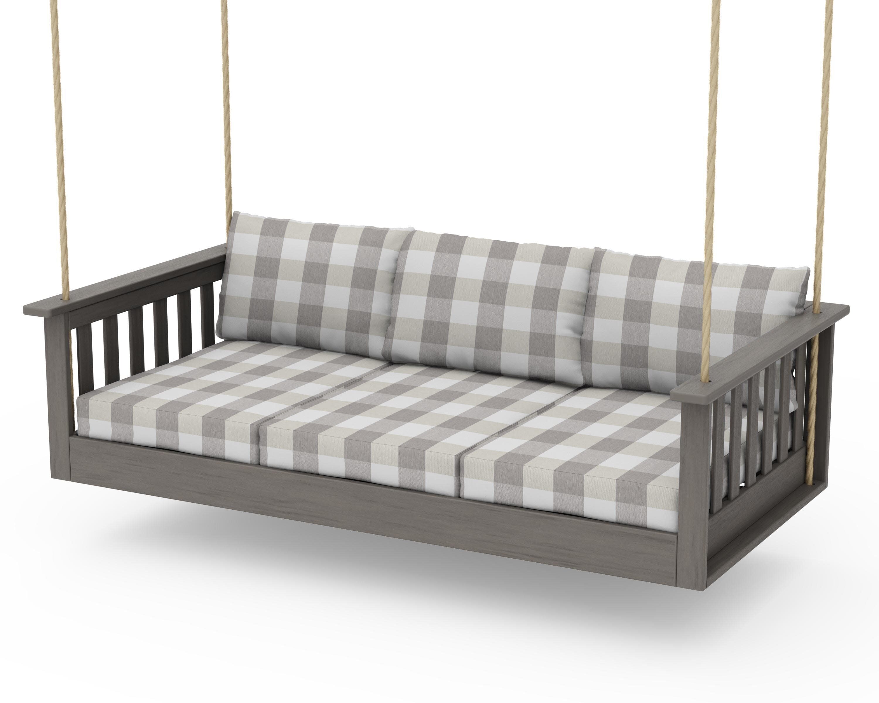 Vineyard Daybed Swing in Driftwood / Buffalo Plaid Grey Mist