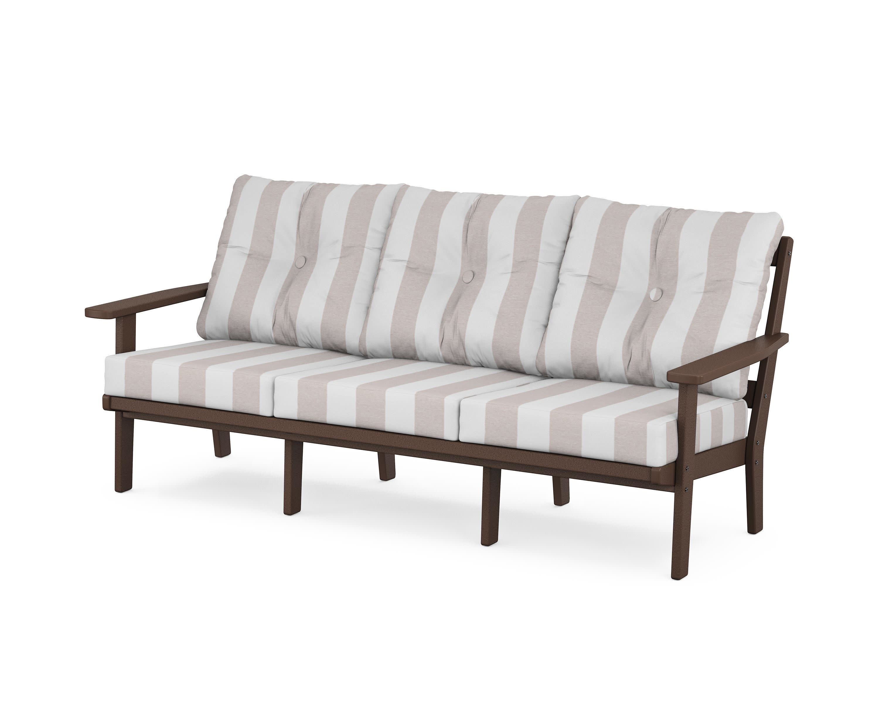 Oxford Deep Seating Sofa in Mahogany / Cabana Stripe Dune Burlap