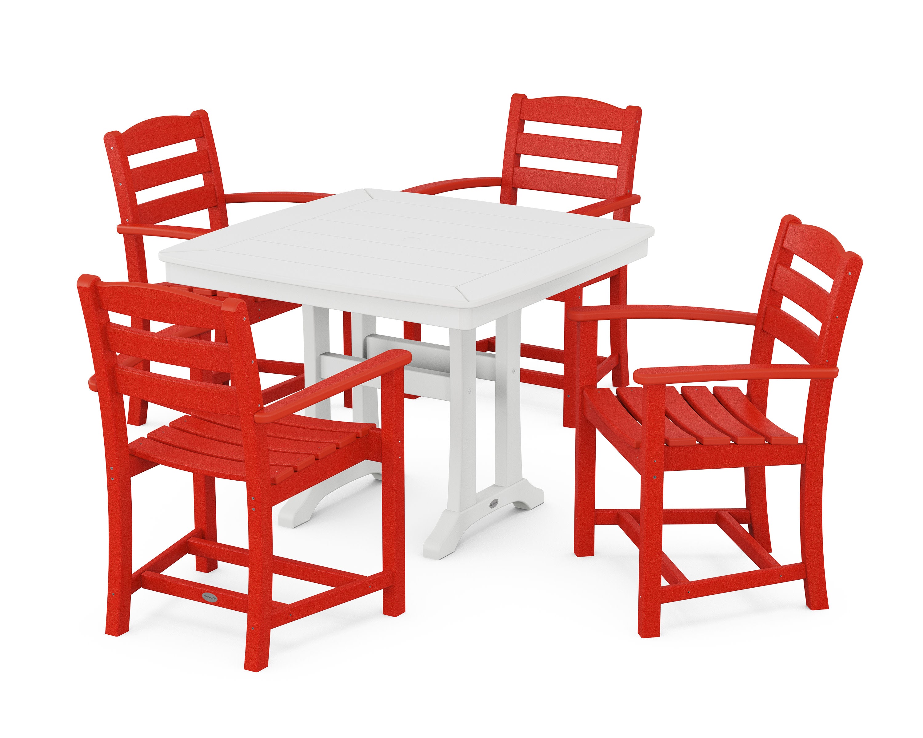 La Casa Caf 5-Piece Dining Set with Trestle Legs in Sunset Red / White