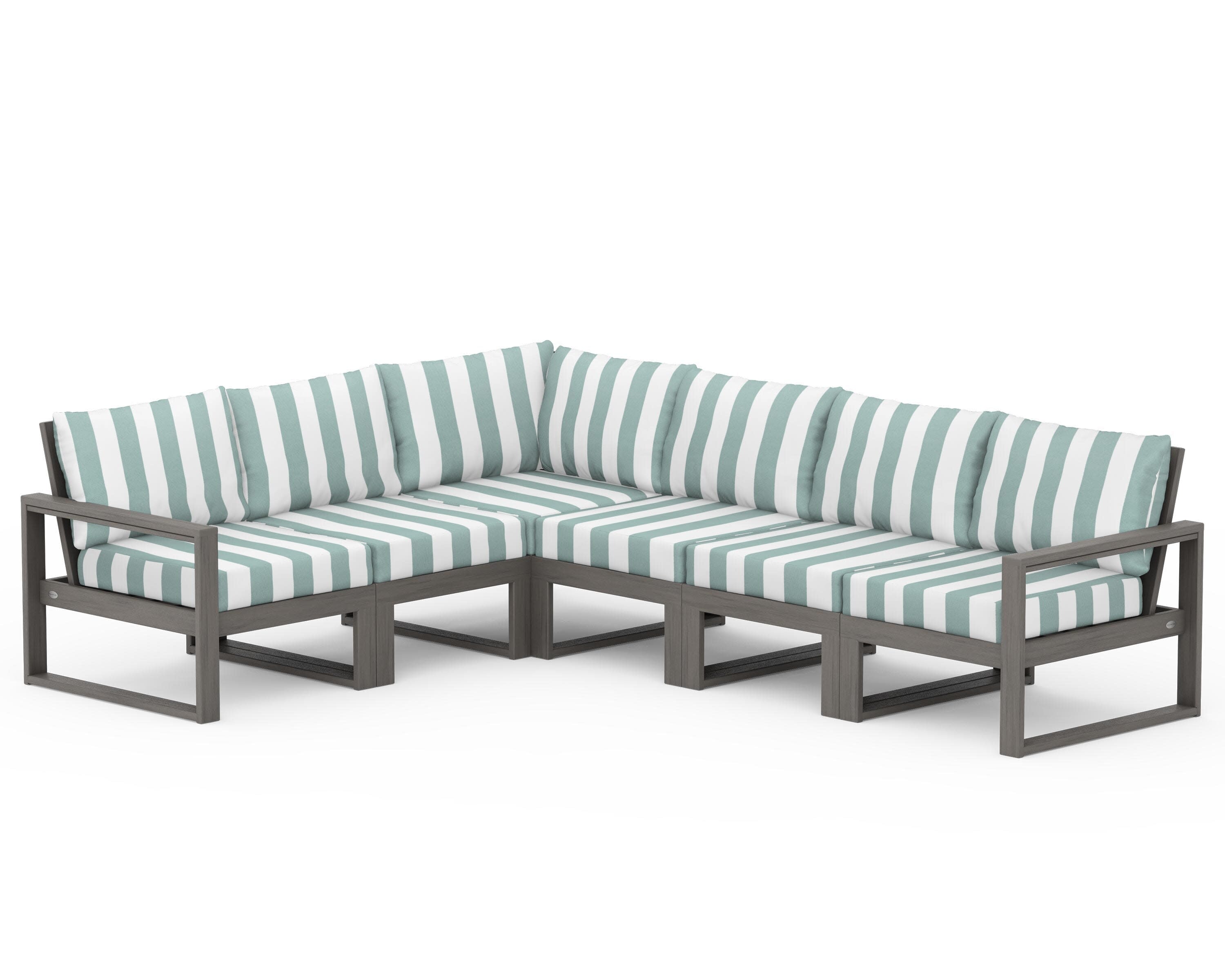 EDGE 6-Piece Modular Deep Seating Set in Driftwood / Cabana Stripe Glacier Spa
