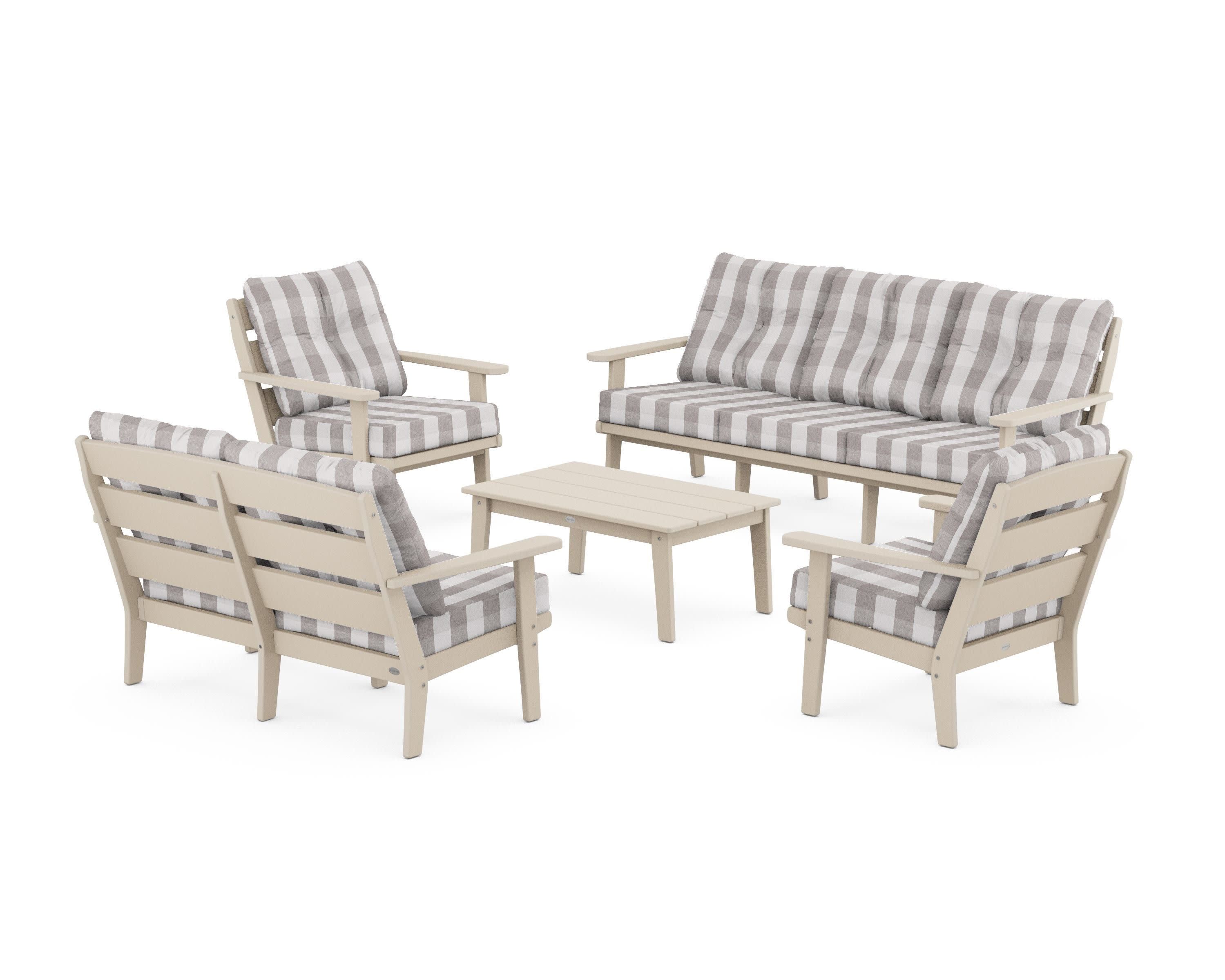 Lakeside 5-Piece Lounge Sofa Set in Sand / Buffalo Plaid Grey Mist
