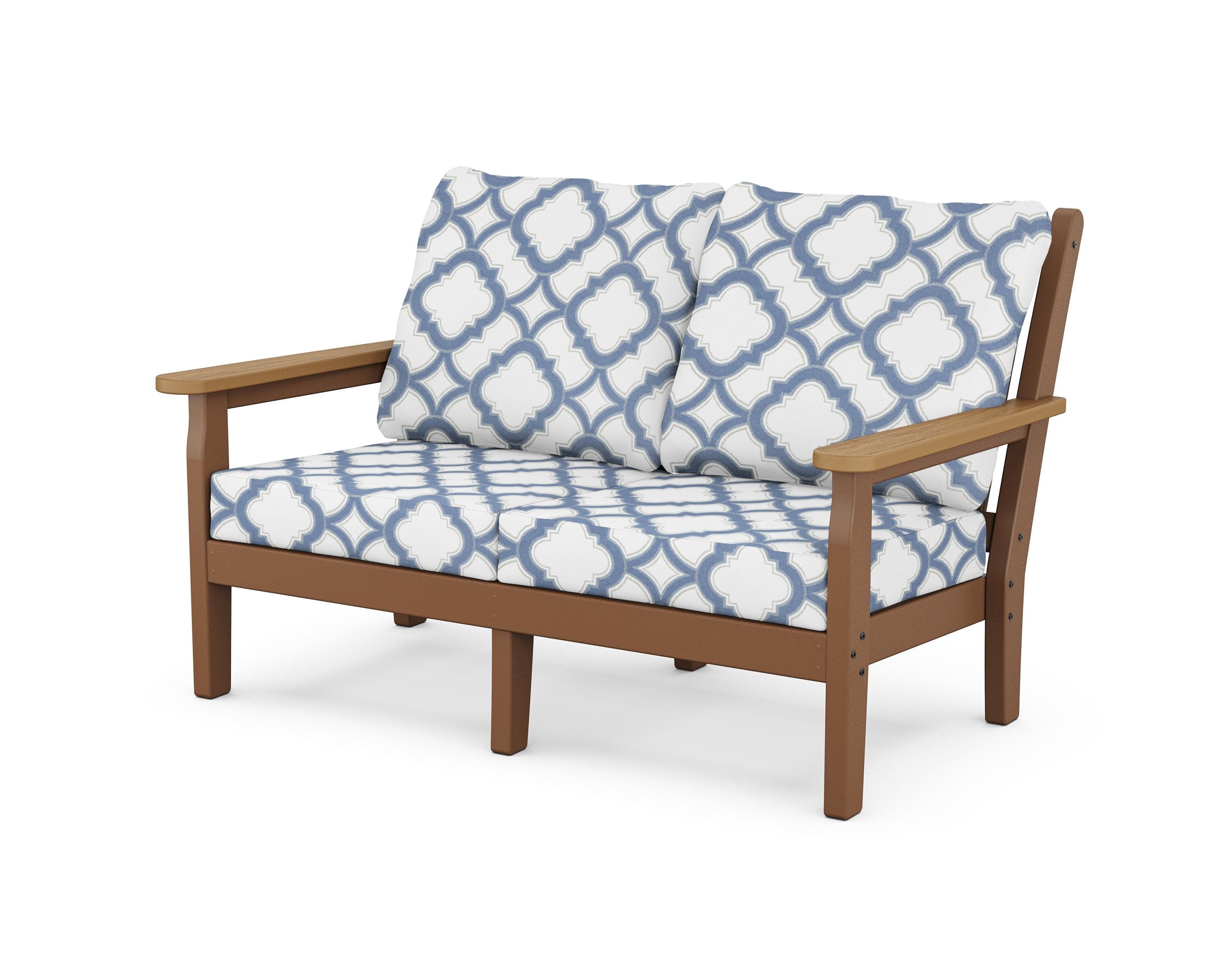 Chippendale Deep Seating Loveseat in Teak / Natural / Trellis Sky Blue