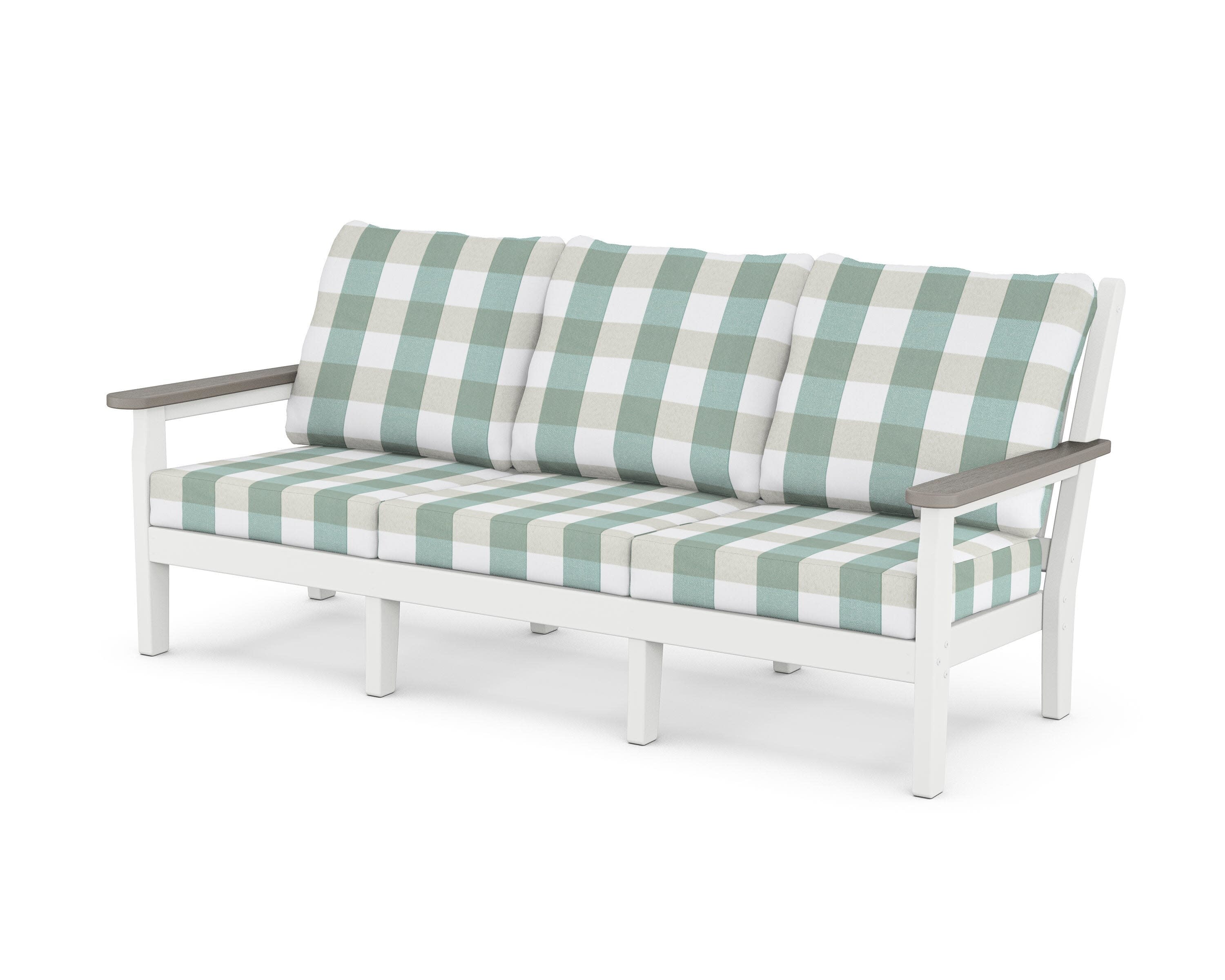 Chippendale Deep Seating Sofa in White / Driftwood / Buffalo Plaid Glacier Spa