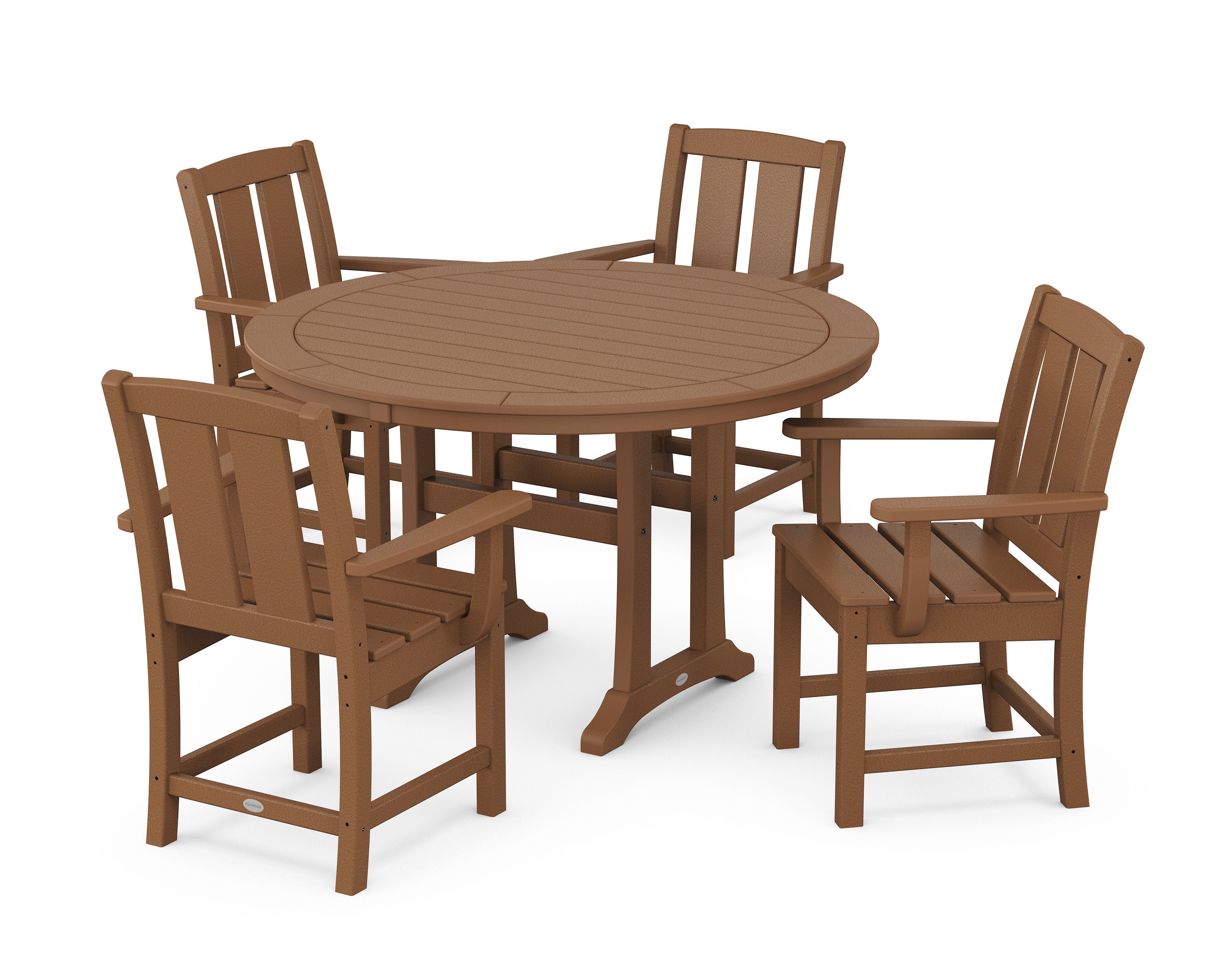 Mission 5-Piece Round Dining Set with Trestle Legs in Teak
