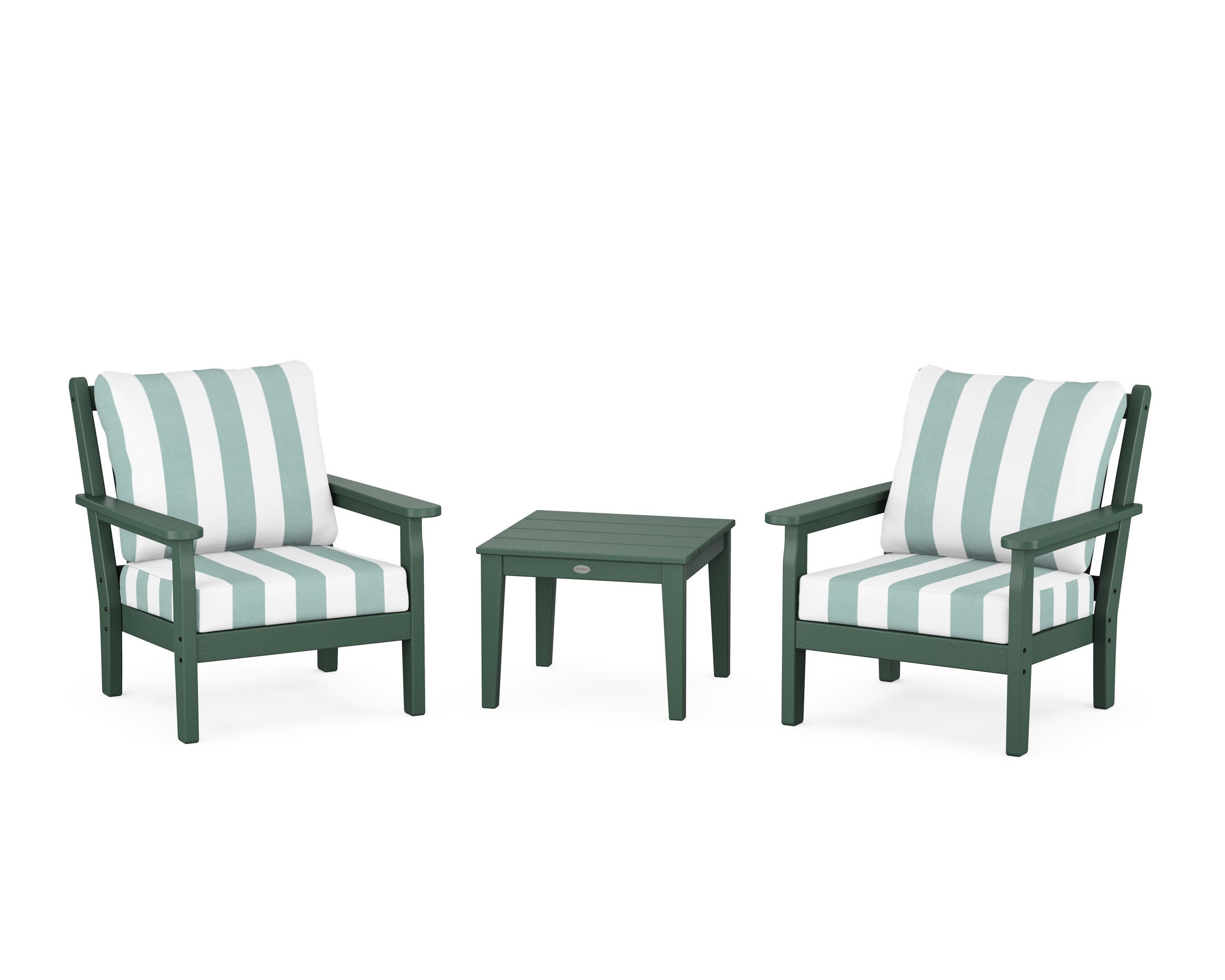 Chippendale 3-Piece Deep Seating Set in Green / Cabana Stripe Glacier Spa
