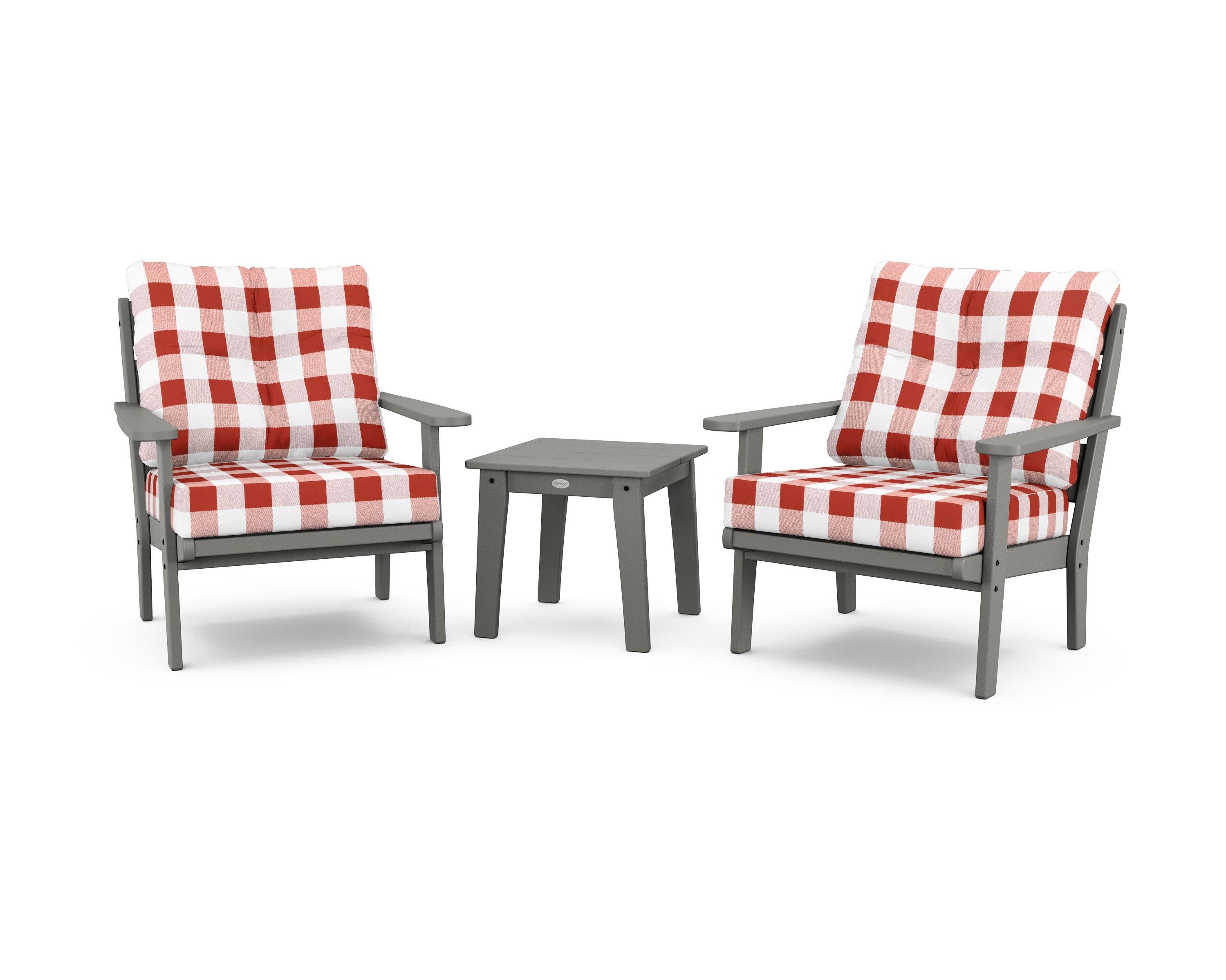 Lakeside 3-Piece Deep Seating Chair Set in Slate Grey / Buffalo Plaid Crimson