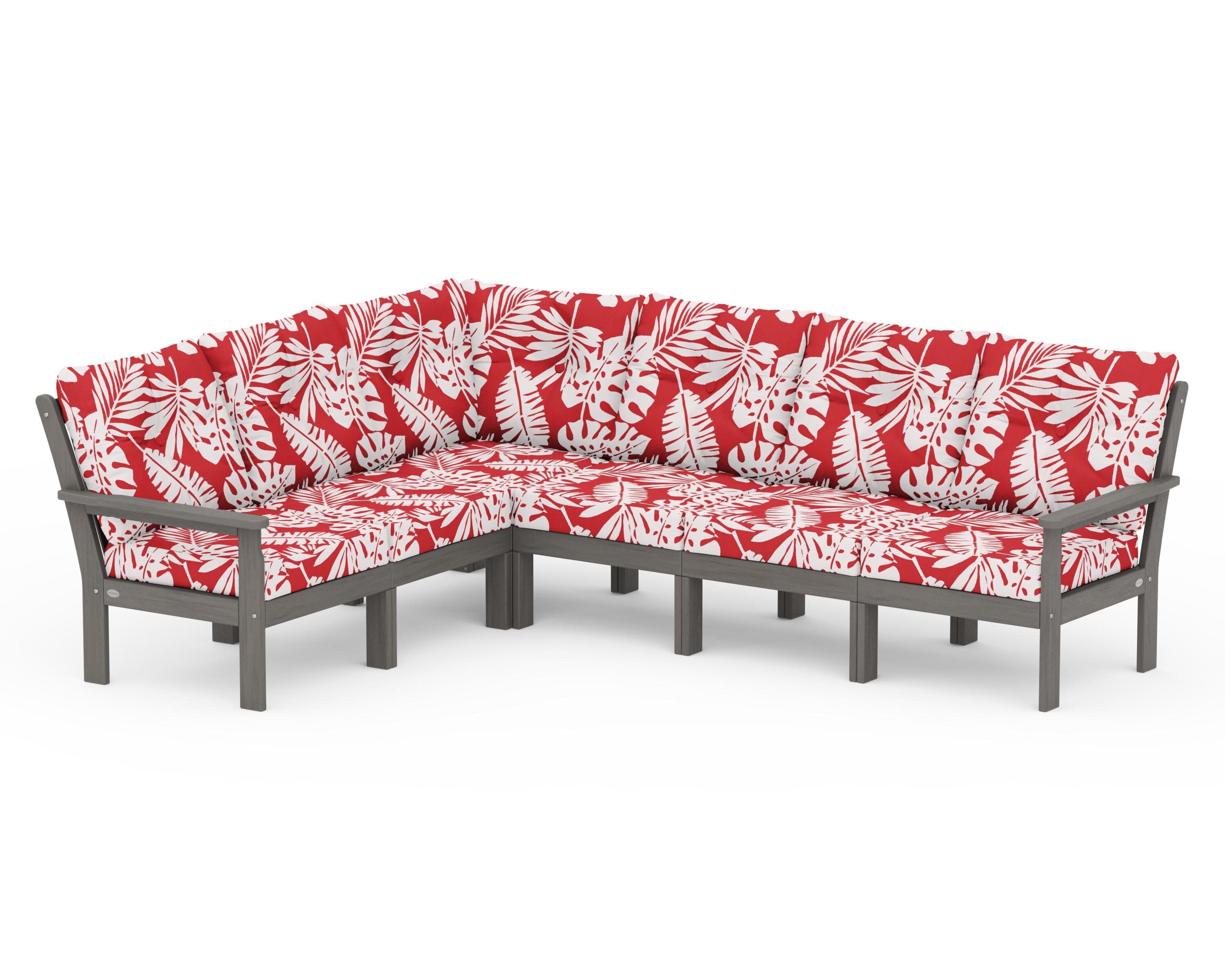 Vineyard 6-Piece Sectional in Driftwood / Leaf Crimson