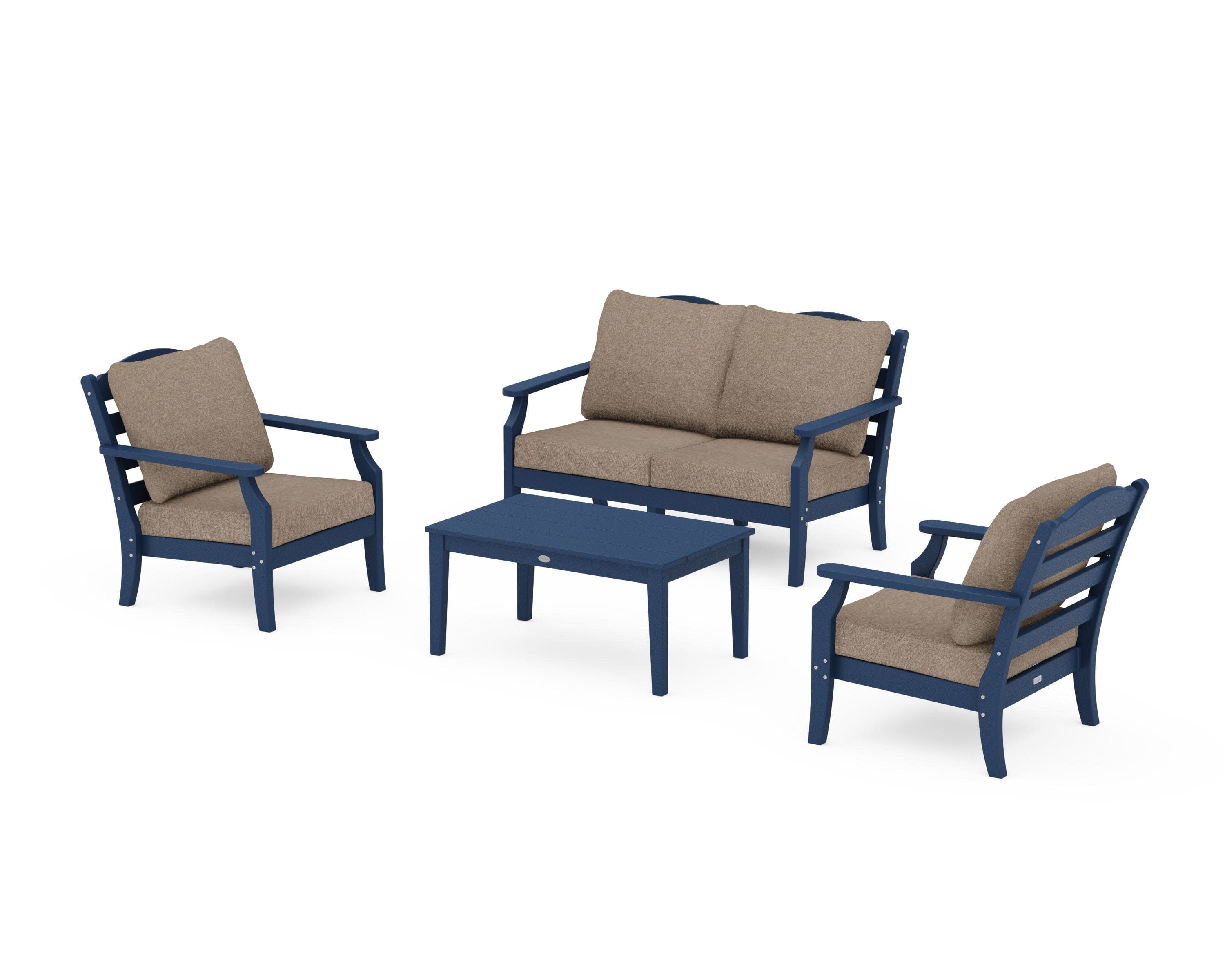 Savannah 4-Piece Deep Seating Set with Loveseat in Navy / Spiced Burlap