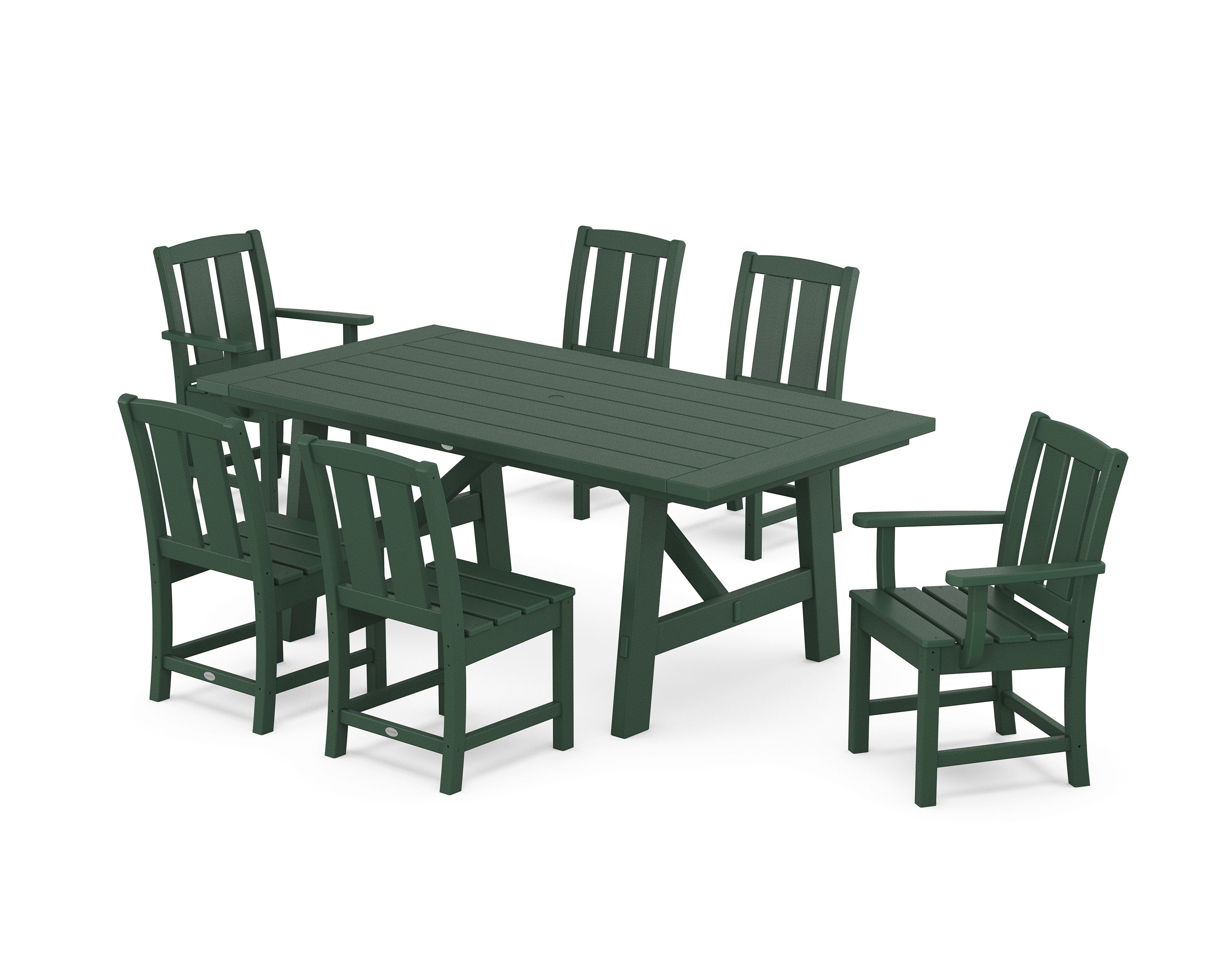 Mission 7-Piece Rustic Farmhouse Dining Set in Green