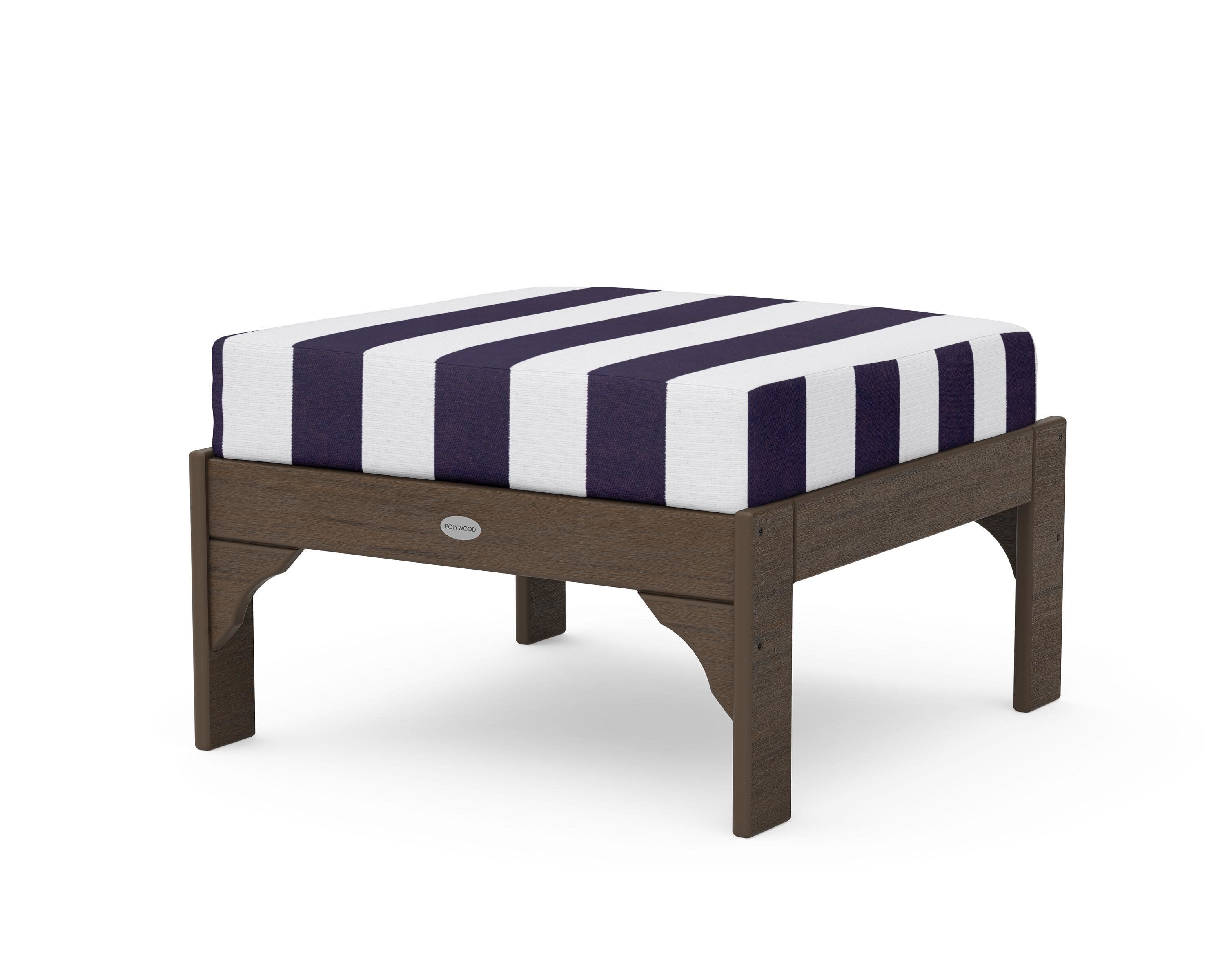 Vineyard Deep Seating Ottoman in Kona / Cabana Stripe Navy