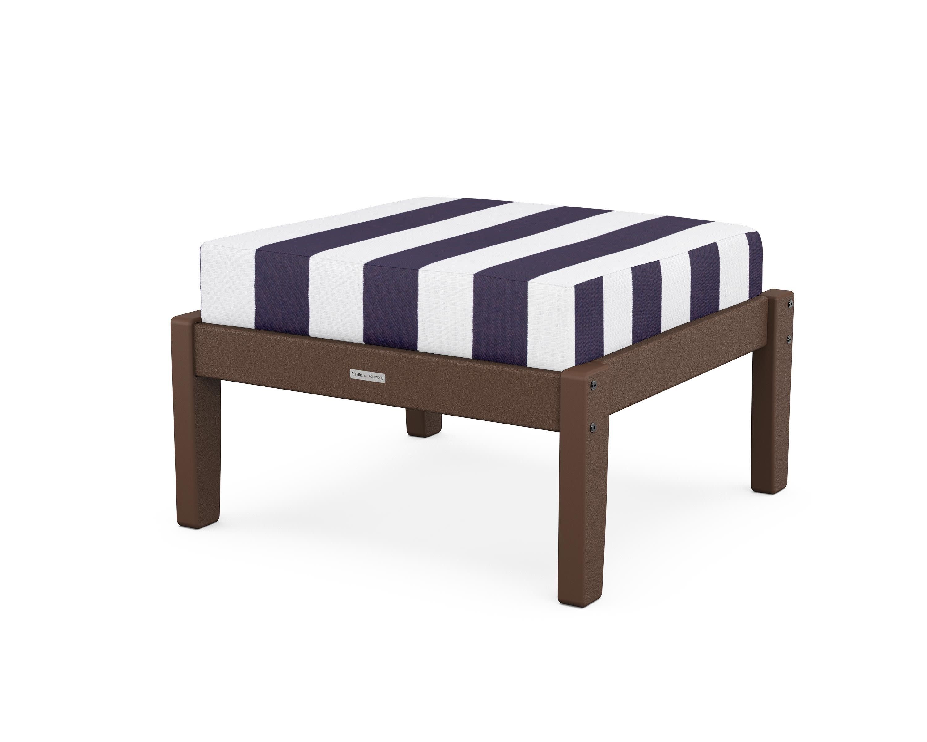 Chinoiserie Deep Seating Ottoman in Mahogany / Cabana Stripe Navy