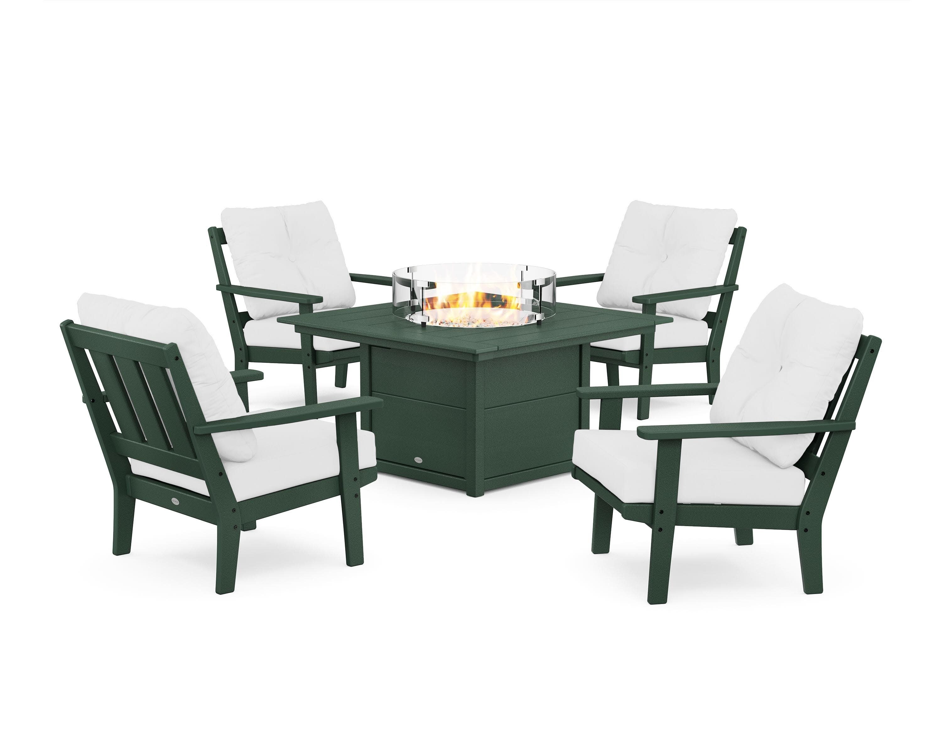Oxford 5-Piece Deep Seating Set with Fire Pit Table in Green / Natural
