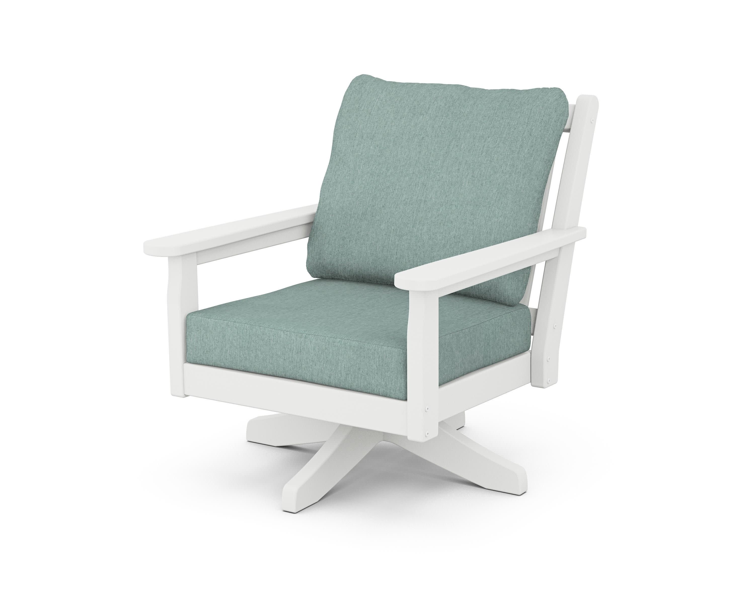 Chippendale Deep Seating Swivel Chair in White / Glacier Spa