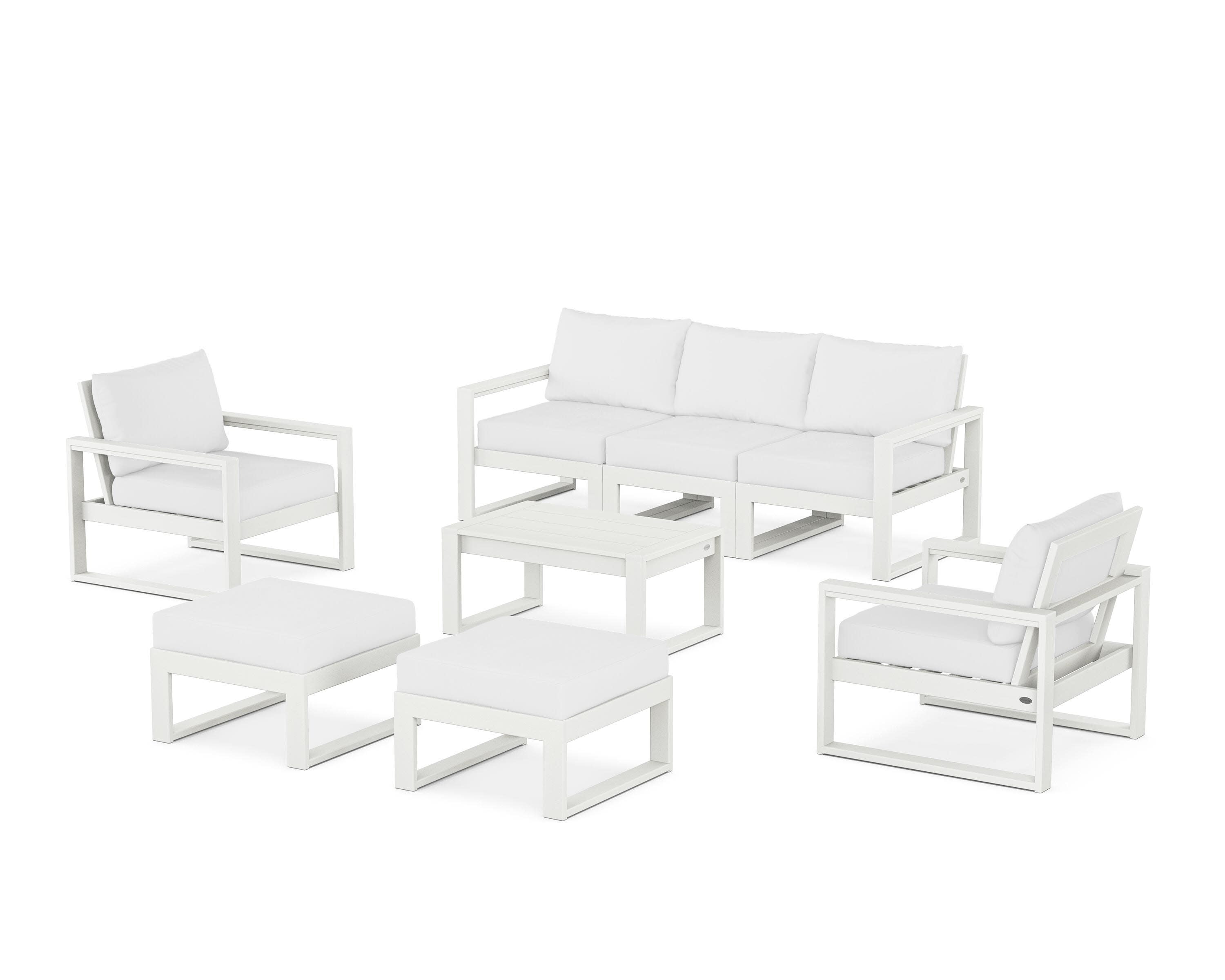 EDGE Sectional 8-Piece Lounge Sofa Set in Vintage White / Natural