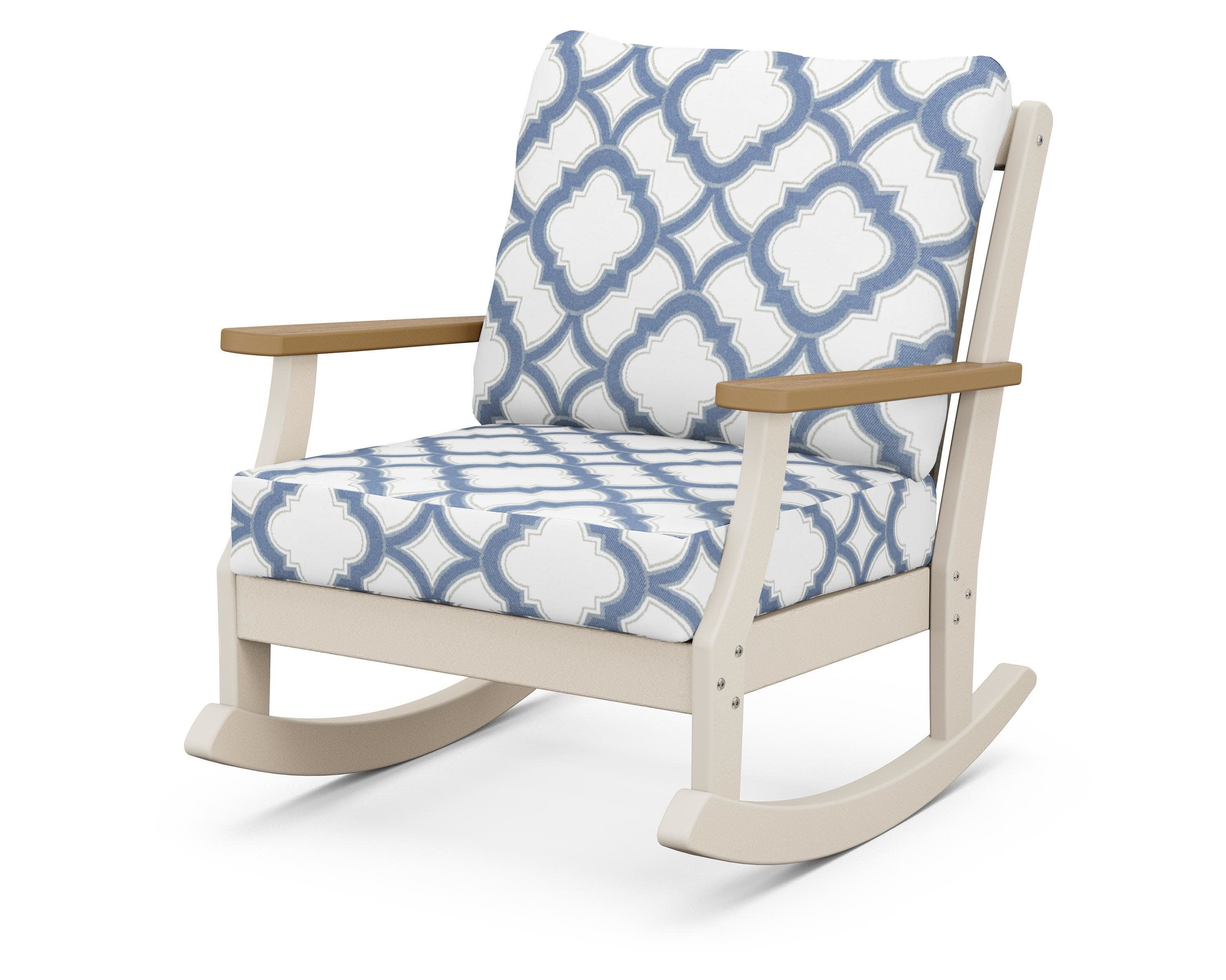 Braxton Deep Seating Rocking Chair in Sand / Natural / Trellis Sky Blue