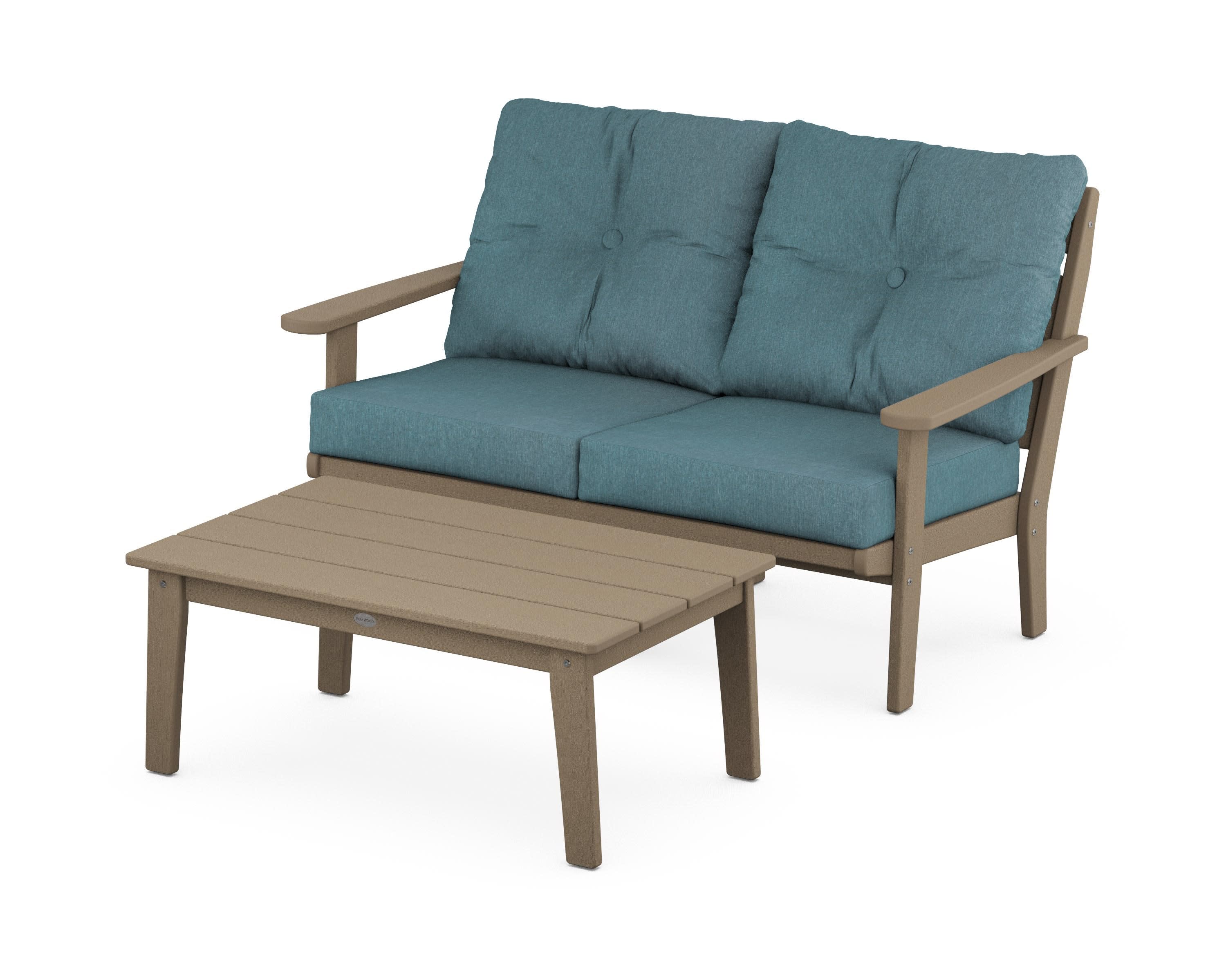 Lakeside 2-Piece Lounge Loveseat Set in Vintage Sahara / Ocean Teal