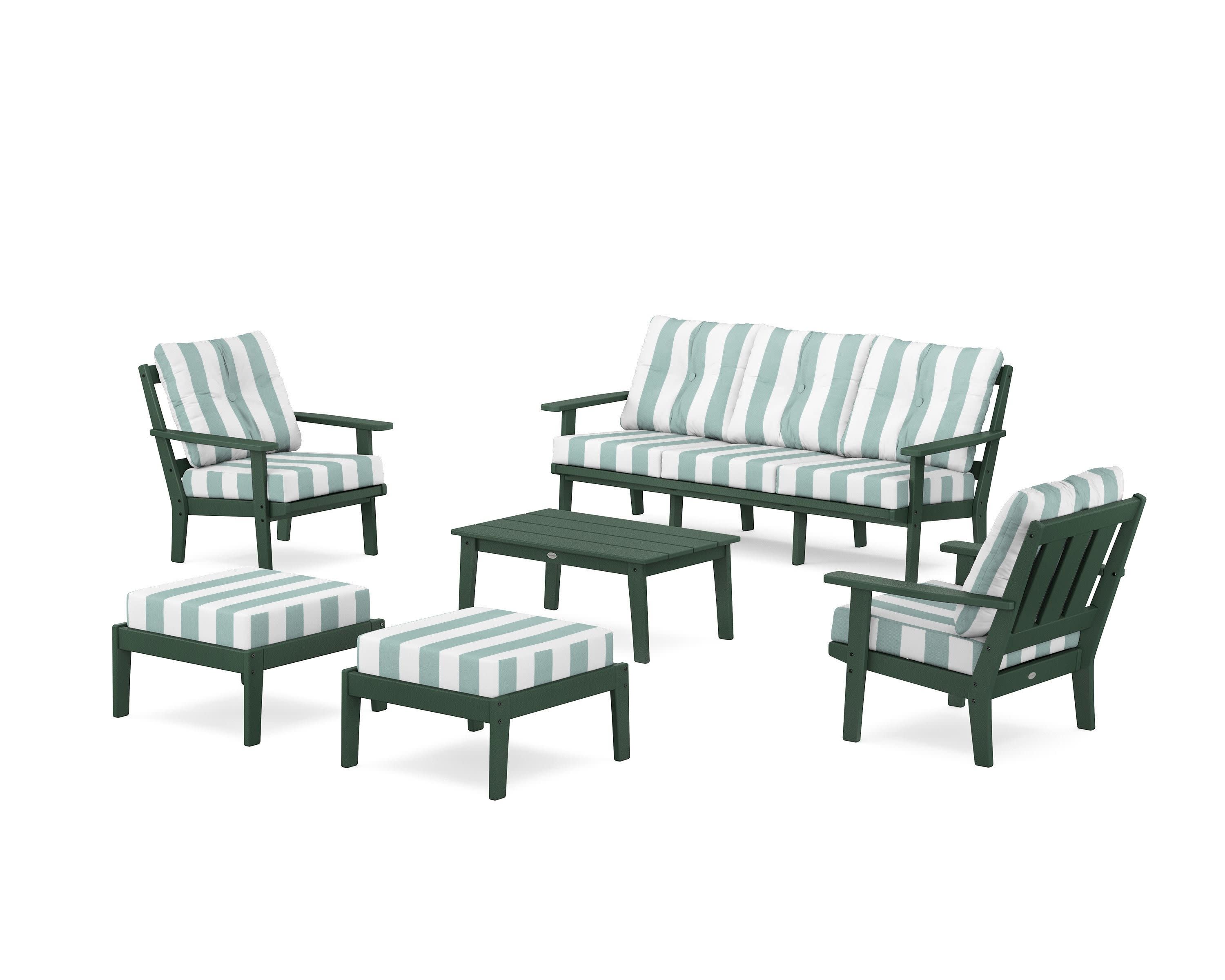 Oxford 6-Piece Lounge Sofa Set in Green / Cabana Stripe Glacier Spa