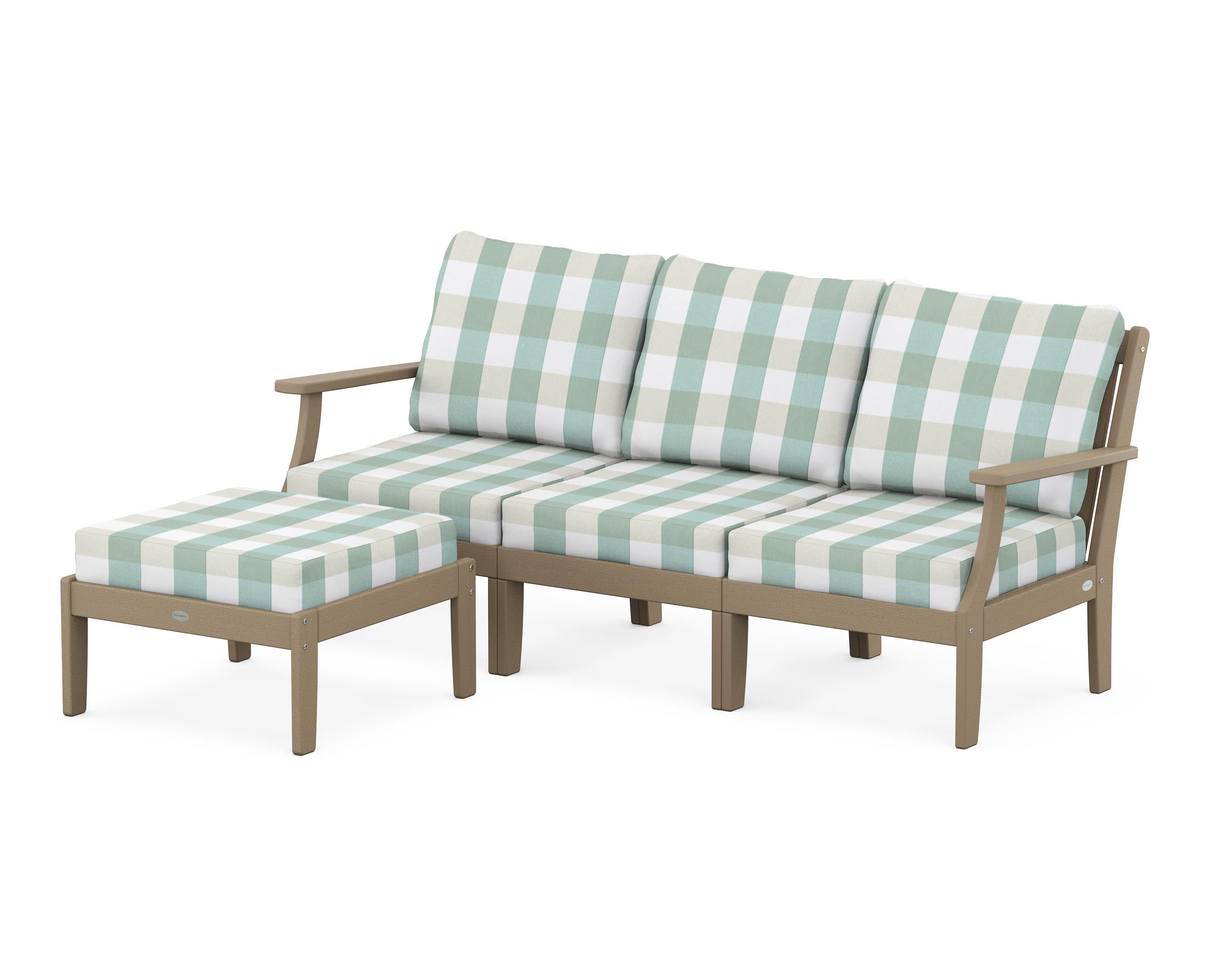 Braxton Modular 4-Piece Deep Seating Set with Ottoman in Vintage Sahara / Buffalo Plaid Glacier Spa