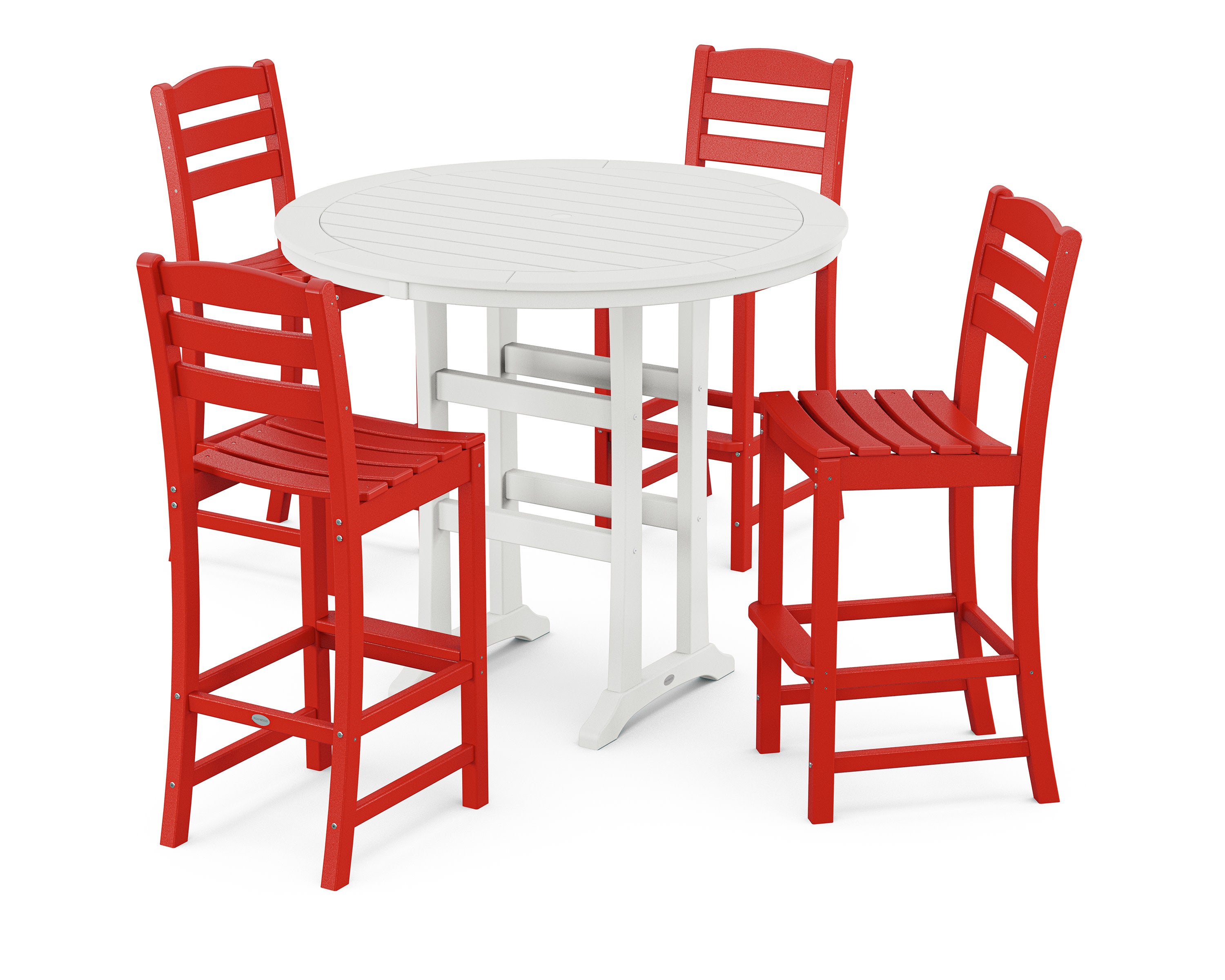La Casa Caf 5-Piece Side Chair Bar Dining Set in Sunset Red / White