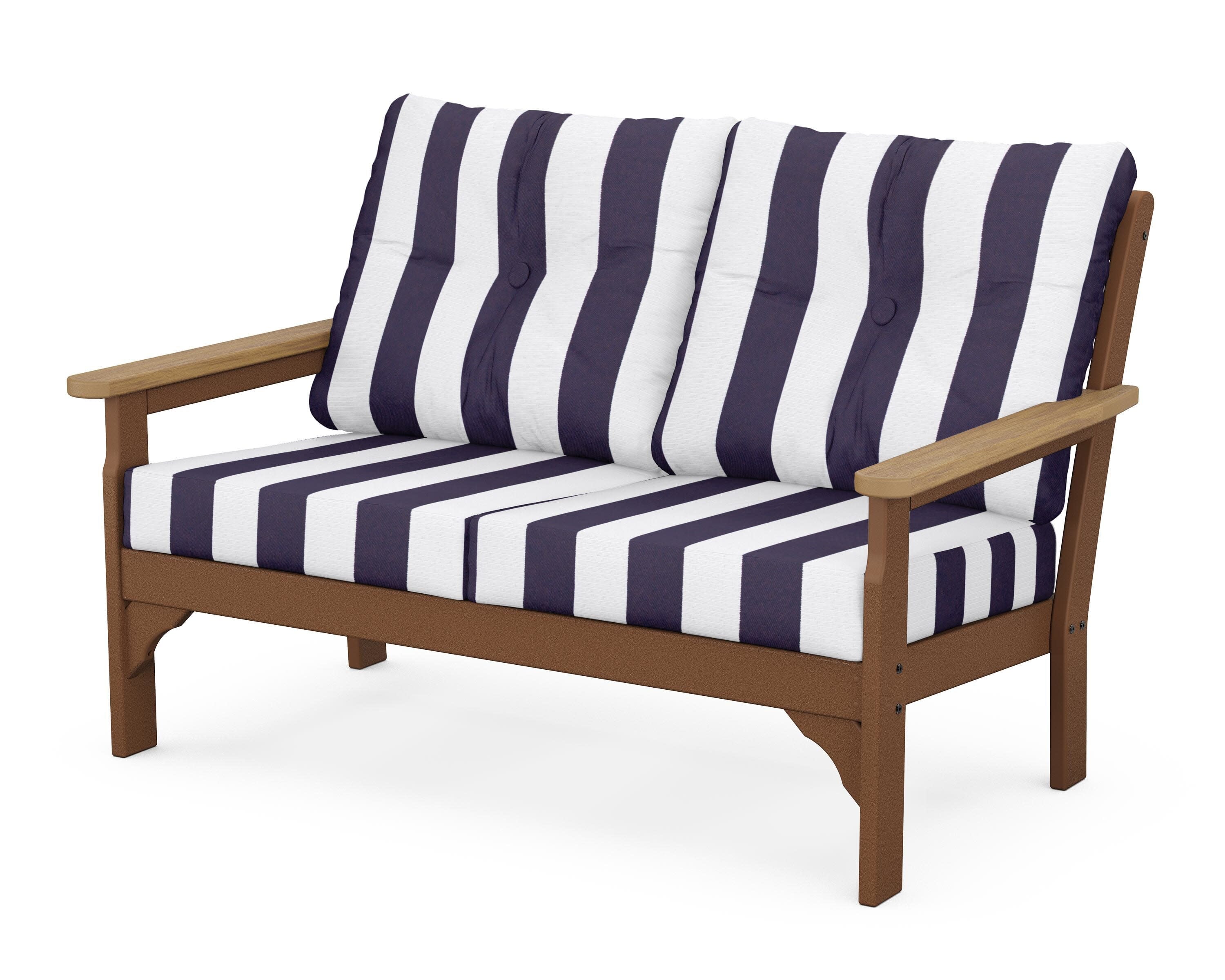 Vineyard Deep Seating Loveseat in Teak / Natural / Cabana Stripe Navy