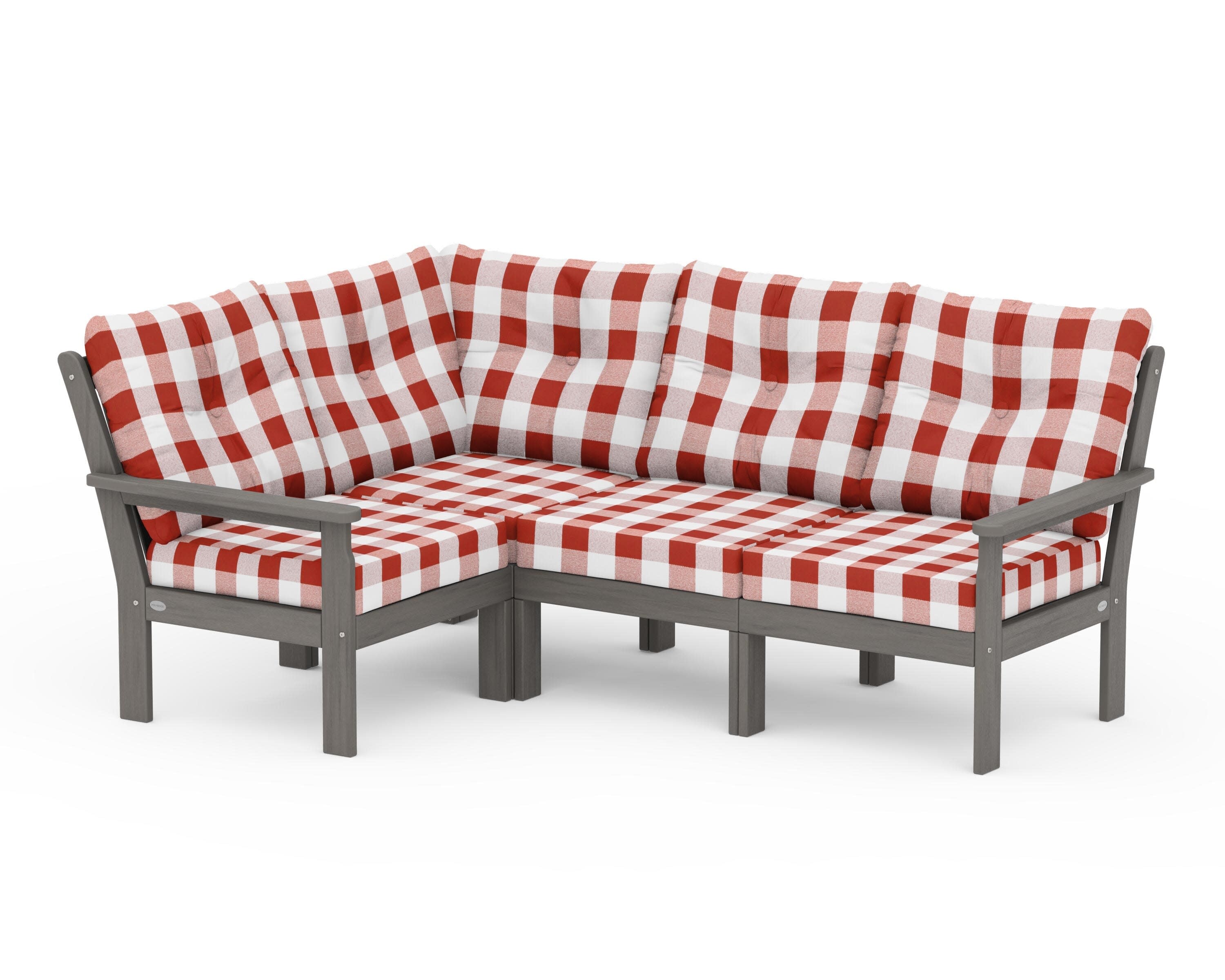 Vineyard 4-Piece Sectional in Driftwood / Buffalo Plaid Crimson