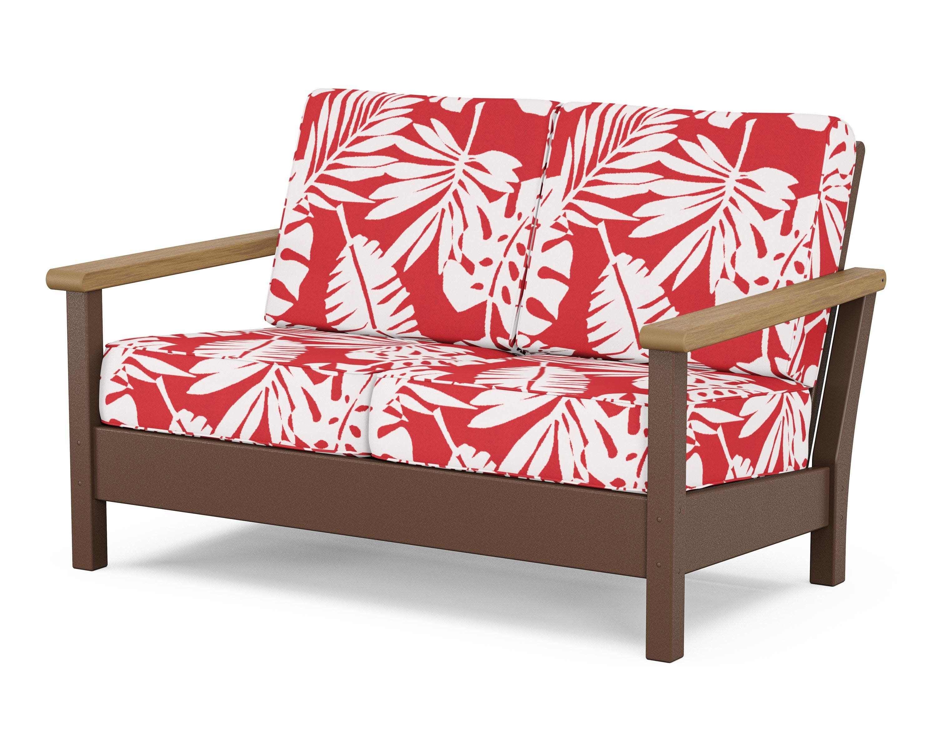 Harbour Deep Seating Loveseat in Mahogany / Natural / Leaf Crimson