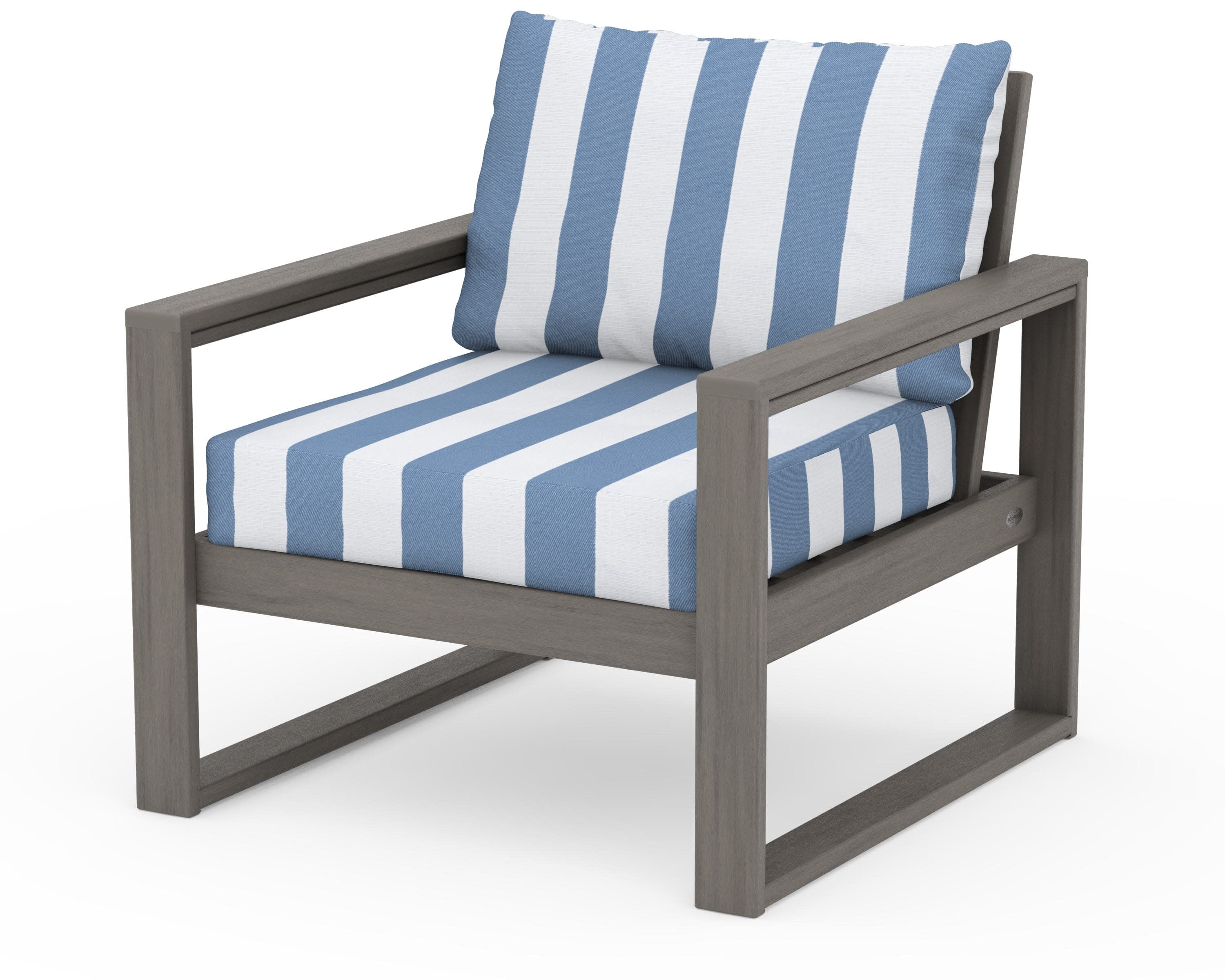 EDGE Club Chair in Driftwood / Cabana Stripe Sky Blue