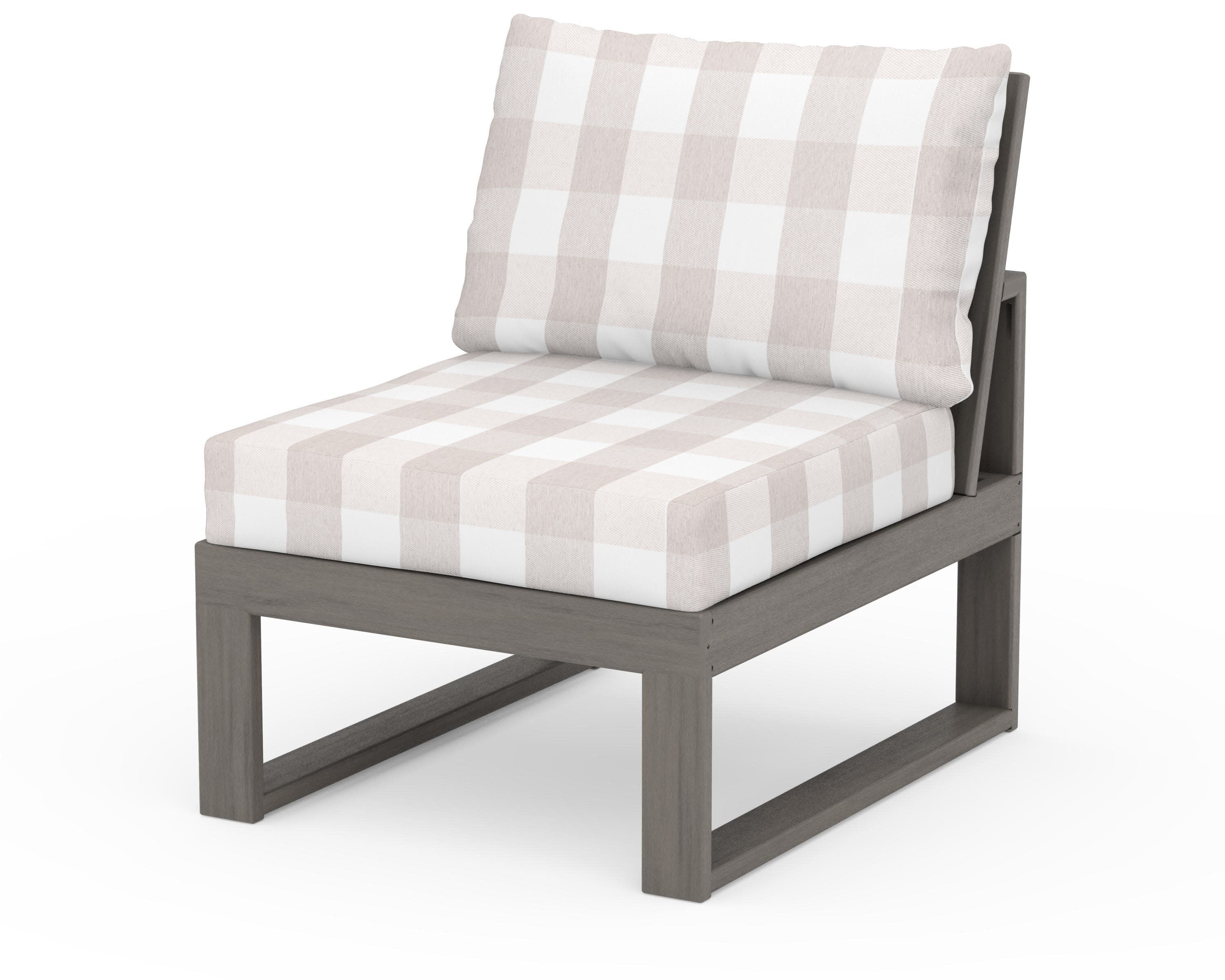 Modular Armless Chair in Driftwood / Buffalo Plaid Dune Burlap