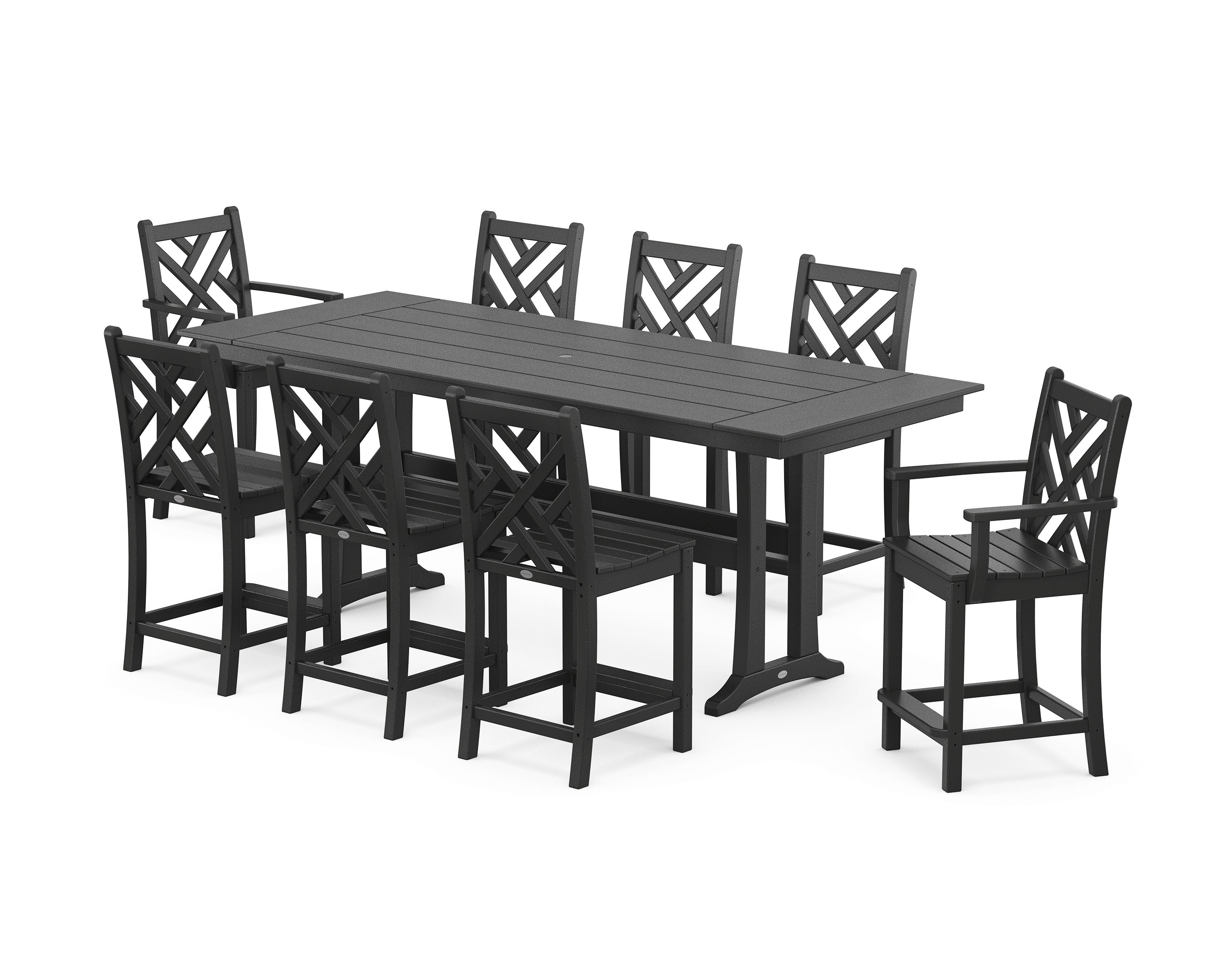 Chippendale 9-Piece Farmhouse Counter Set with Trestle Legs in Black