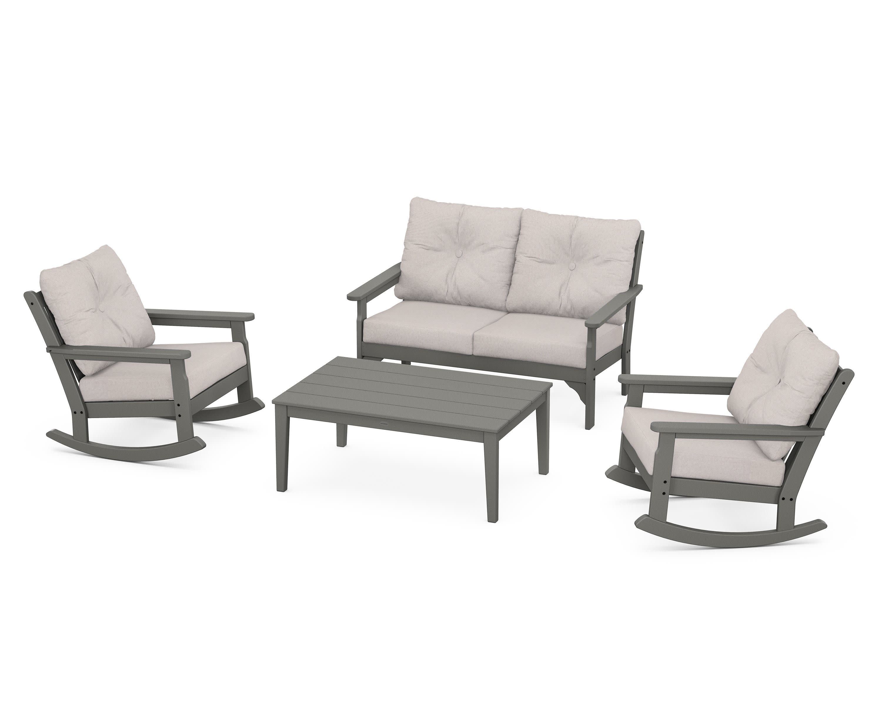 Vineyard 4-Piece Deep Seating Rocking Chair Set in Slate Grey / Dune Burlap