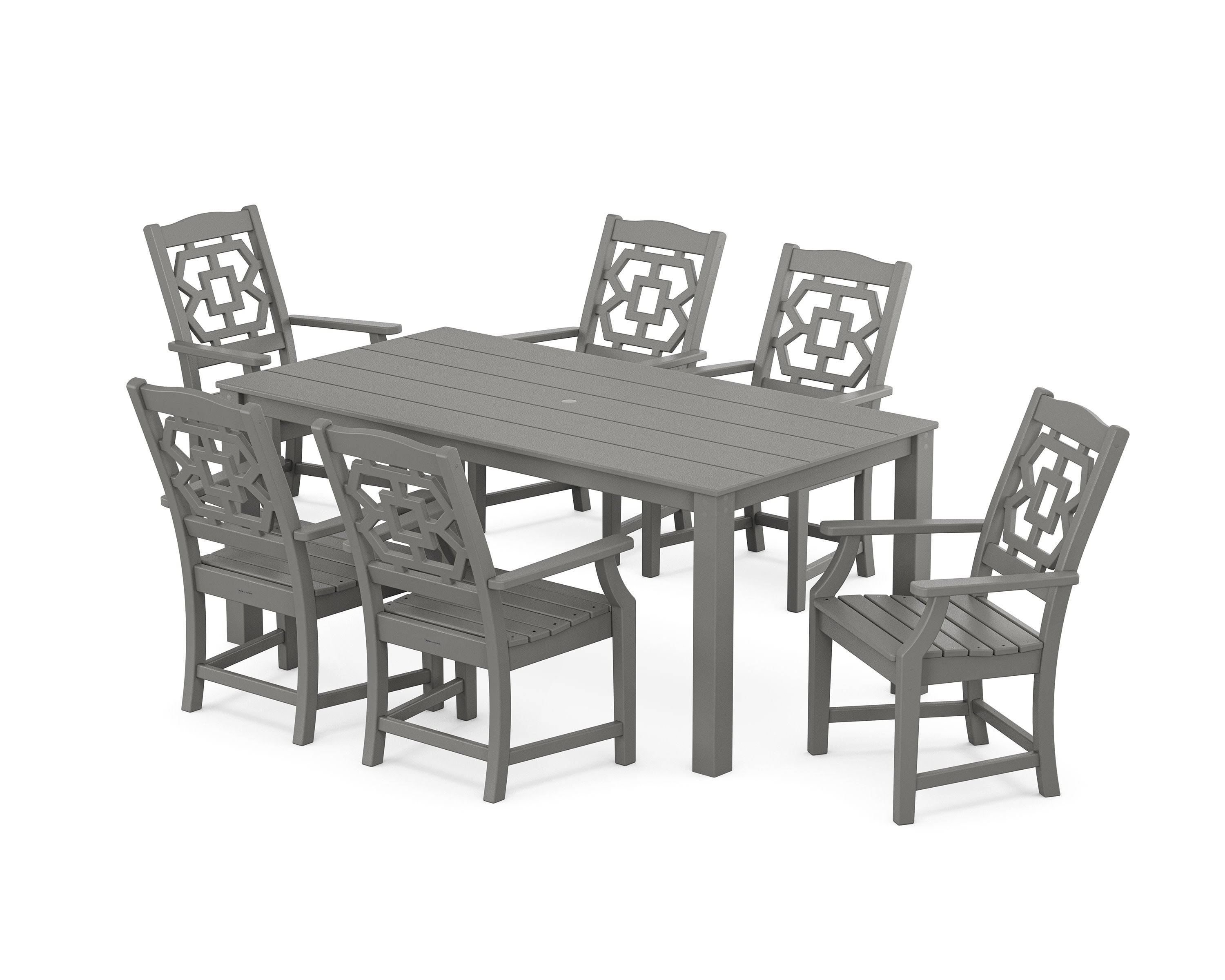 Chinoiserie Arm Chair 7-Piece Parsons Dining Set in Slate Grey