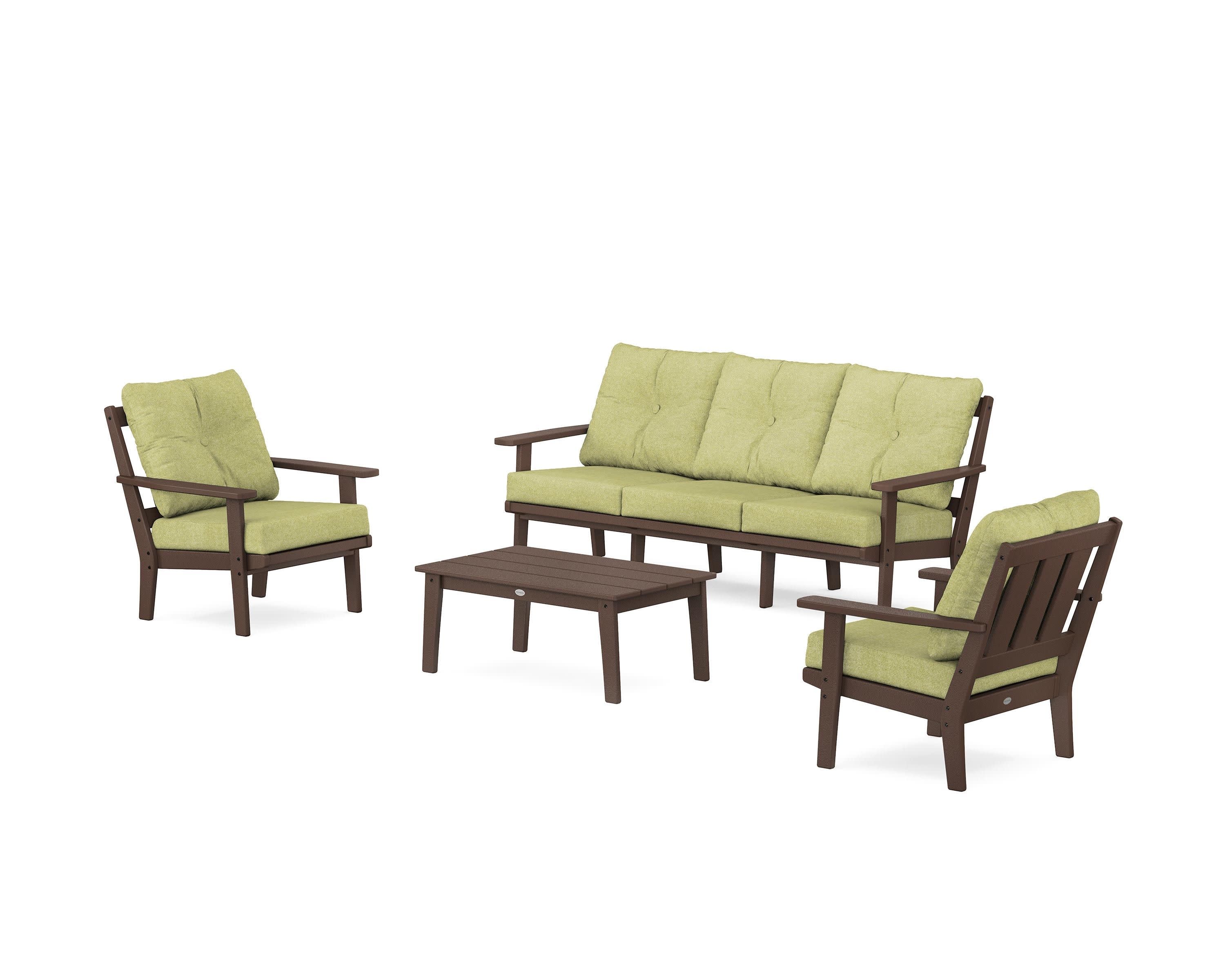 Oxford 4-Piece Deep Seating Set with Sofa in Mahogany / Chartreuse Boucle