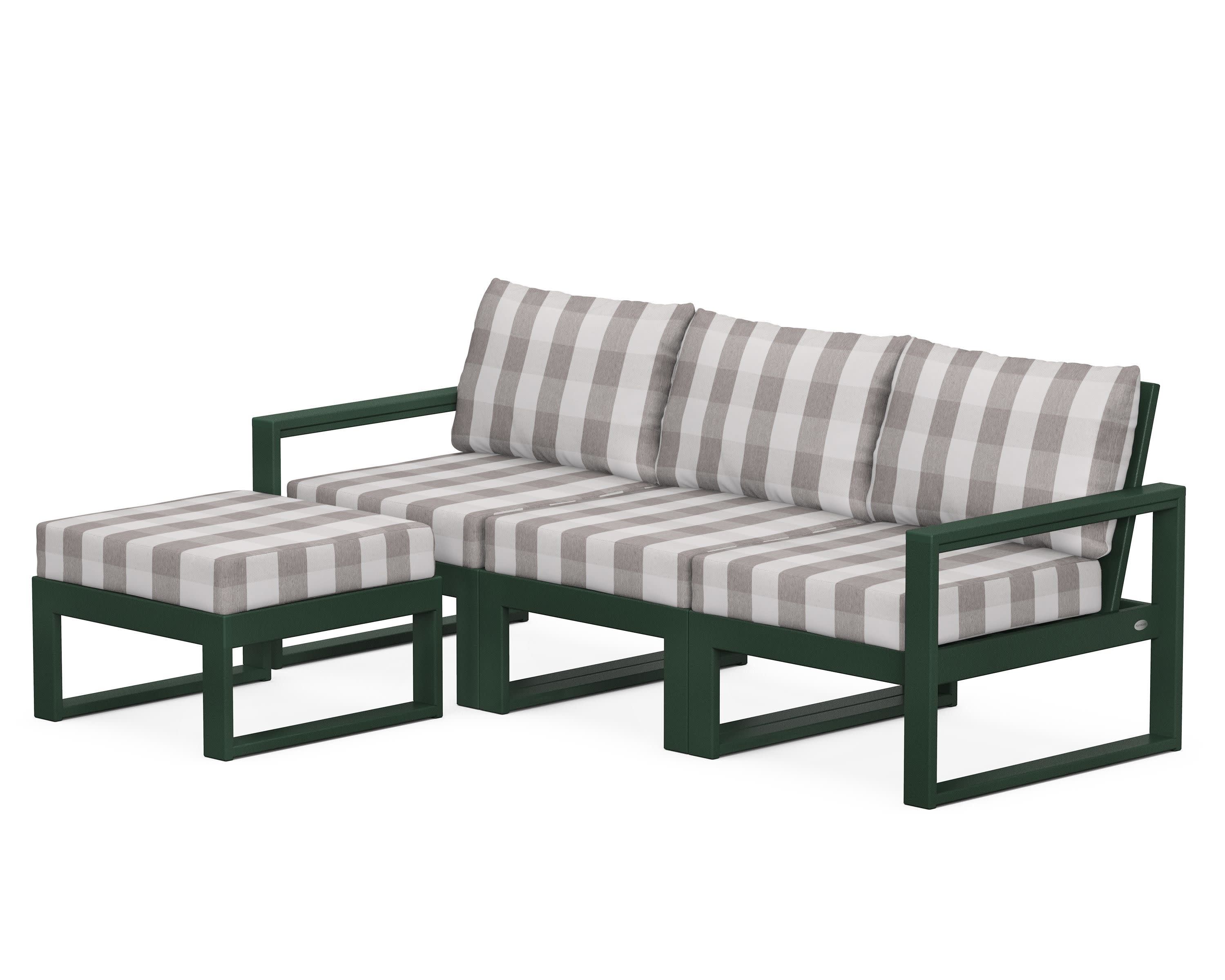 EDGE 4-Piece Modular Deep Seating Set with Ottoman in Green / Buffalo Plaid Grey Mist