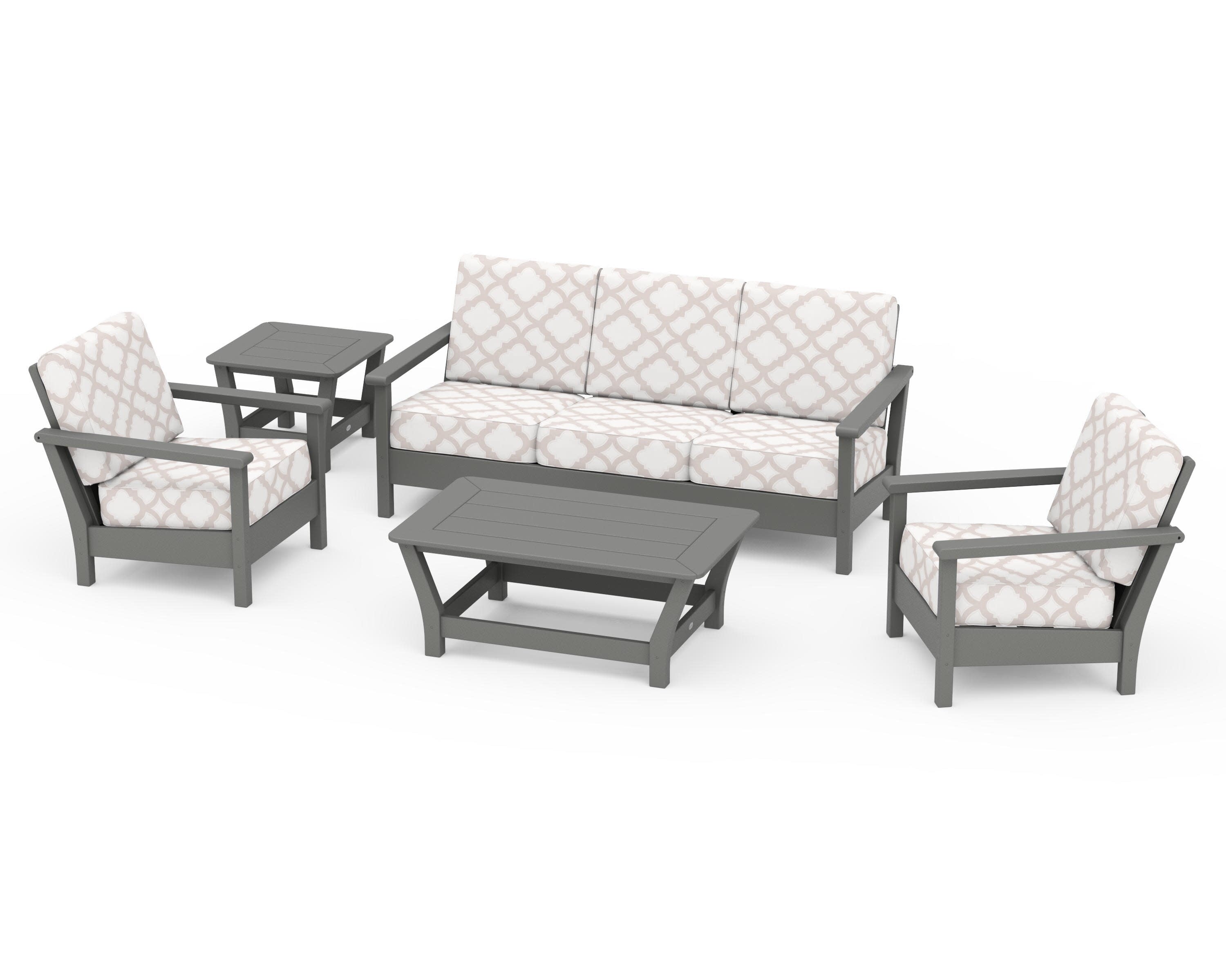 Harbour 5-Piece Deep Seating Set in Slate Grey / Trellis Dune Burlap