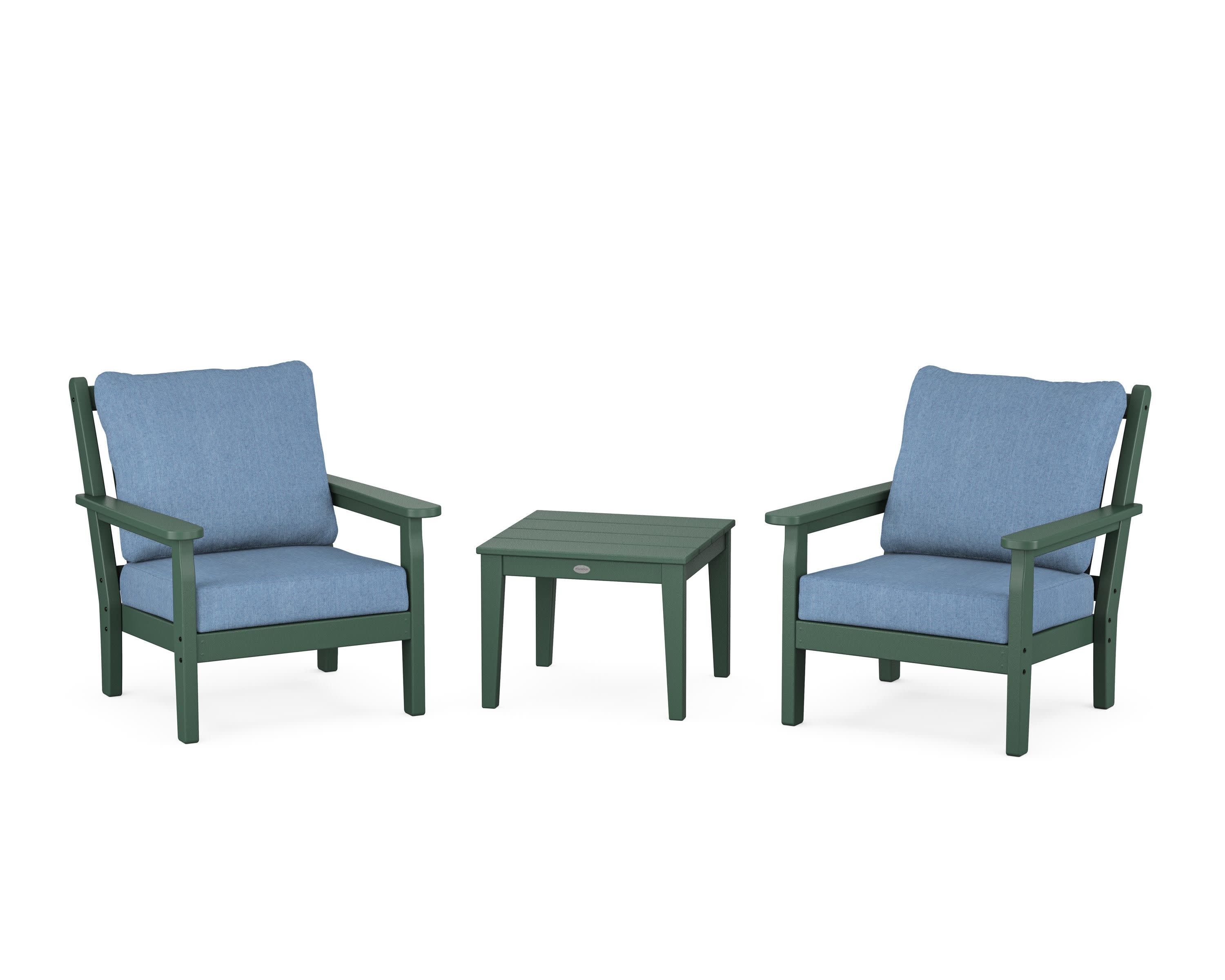 Chippendale 3-Piece Deep Seating Set in Green / Sky Blue