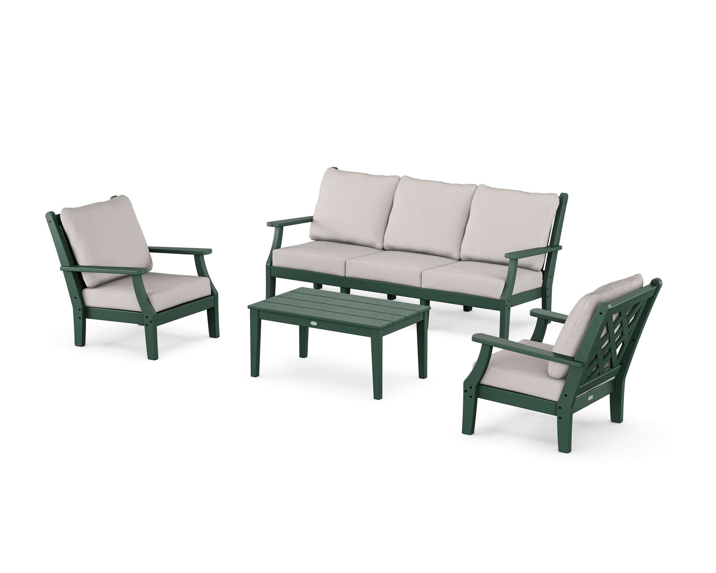 Wovendale 4-Piece Deep Seating Set with Sofa in Green / Cast Ash