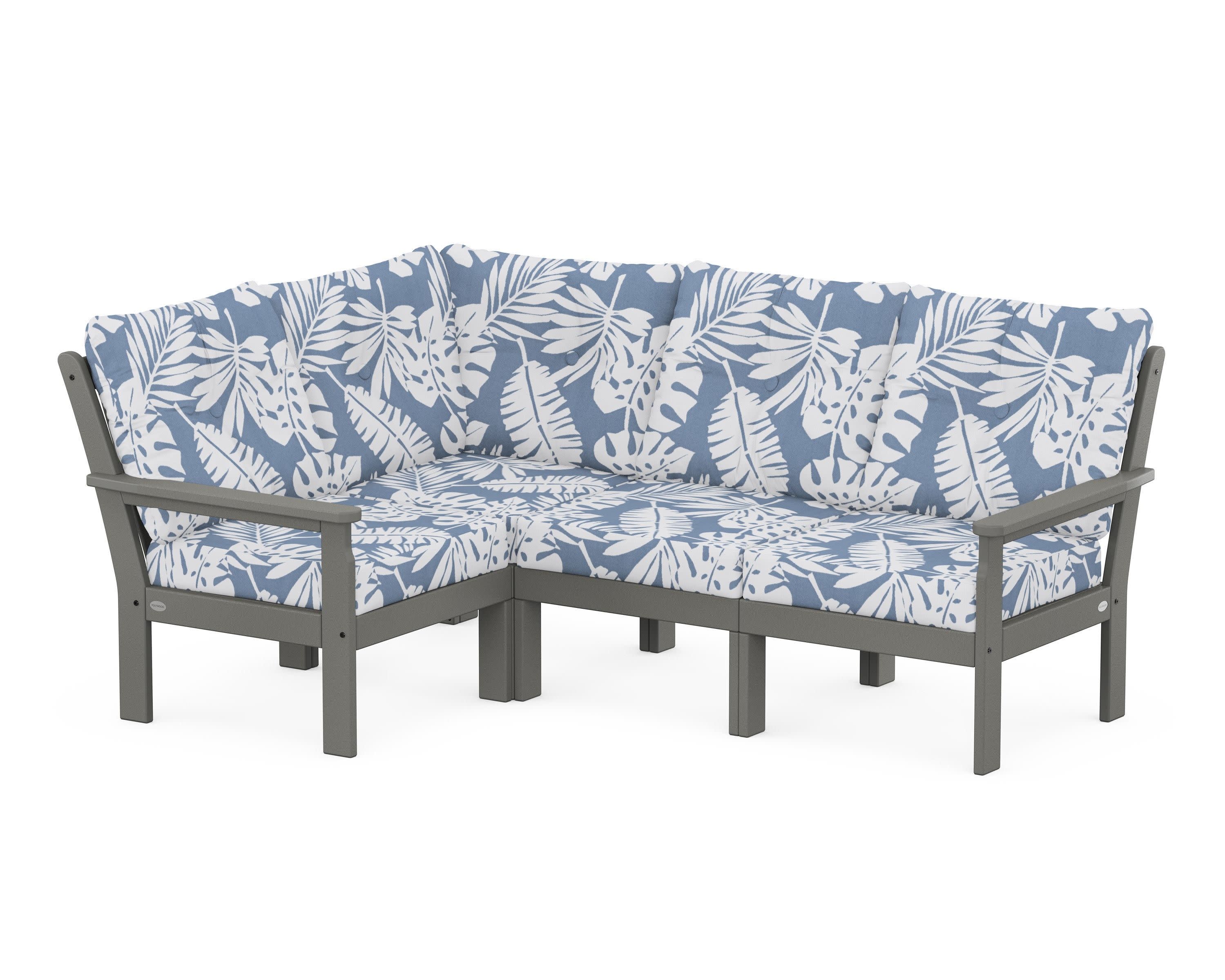 Vineyard 4-Piece Sectional in Slate Grey / Leaf Sky Blue