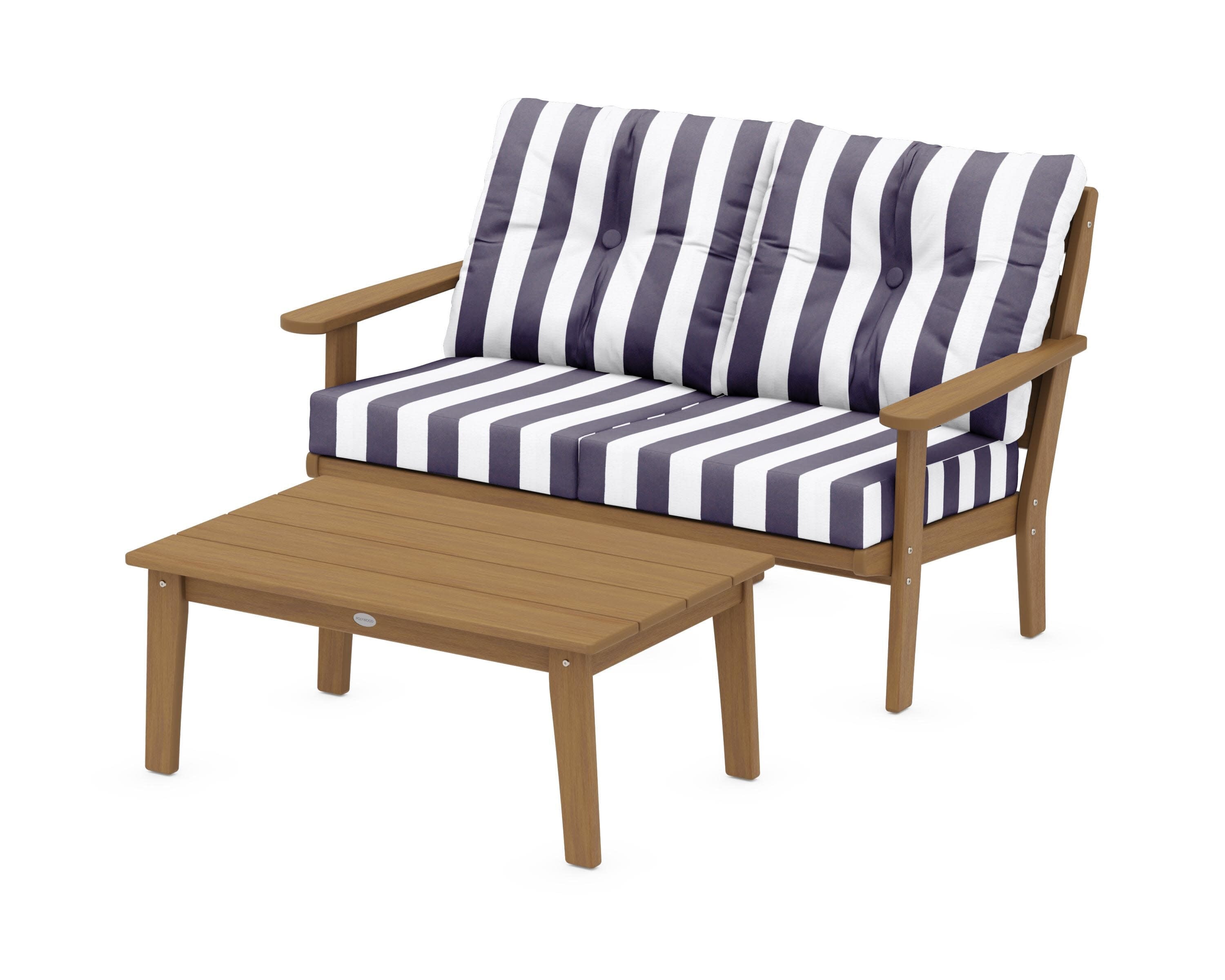 Lakeside 2-Piece Lounge Loveseat Set in Natural / Cabana Stripe Navy