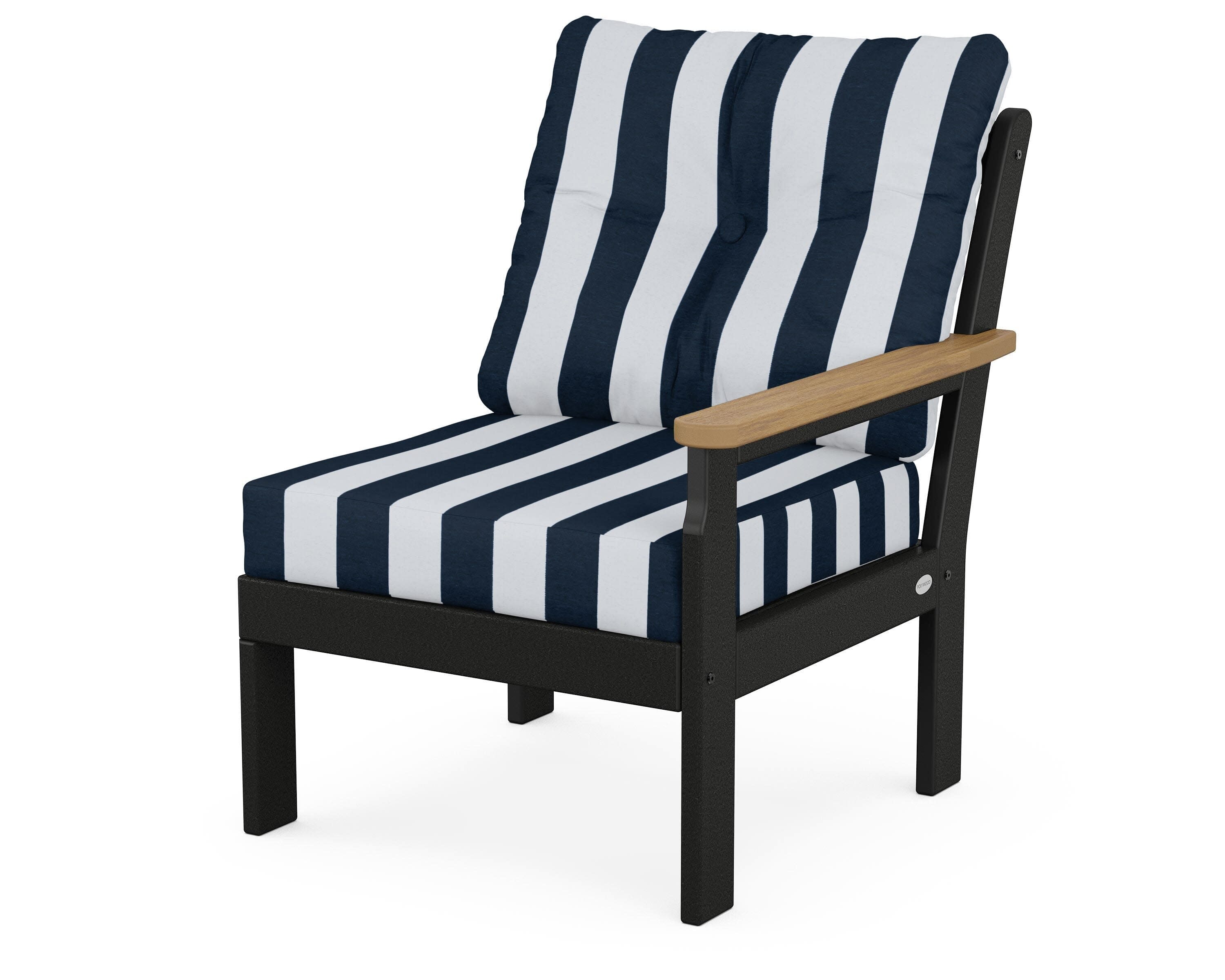 Vineyard Modular Right Arm Chair in Black / Natural / Cabana Stripe Marine Indigo