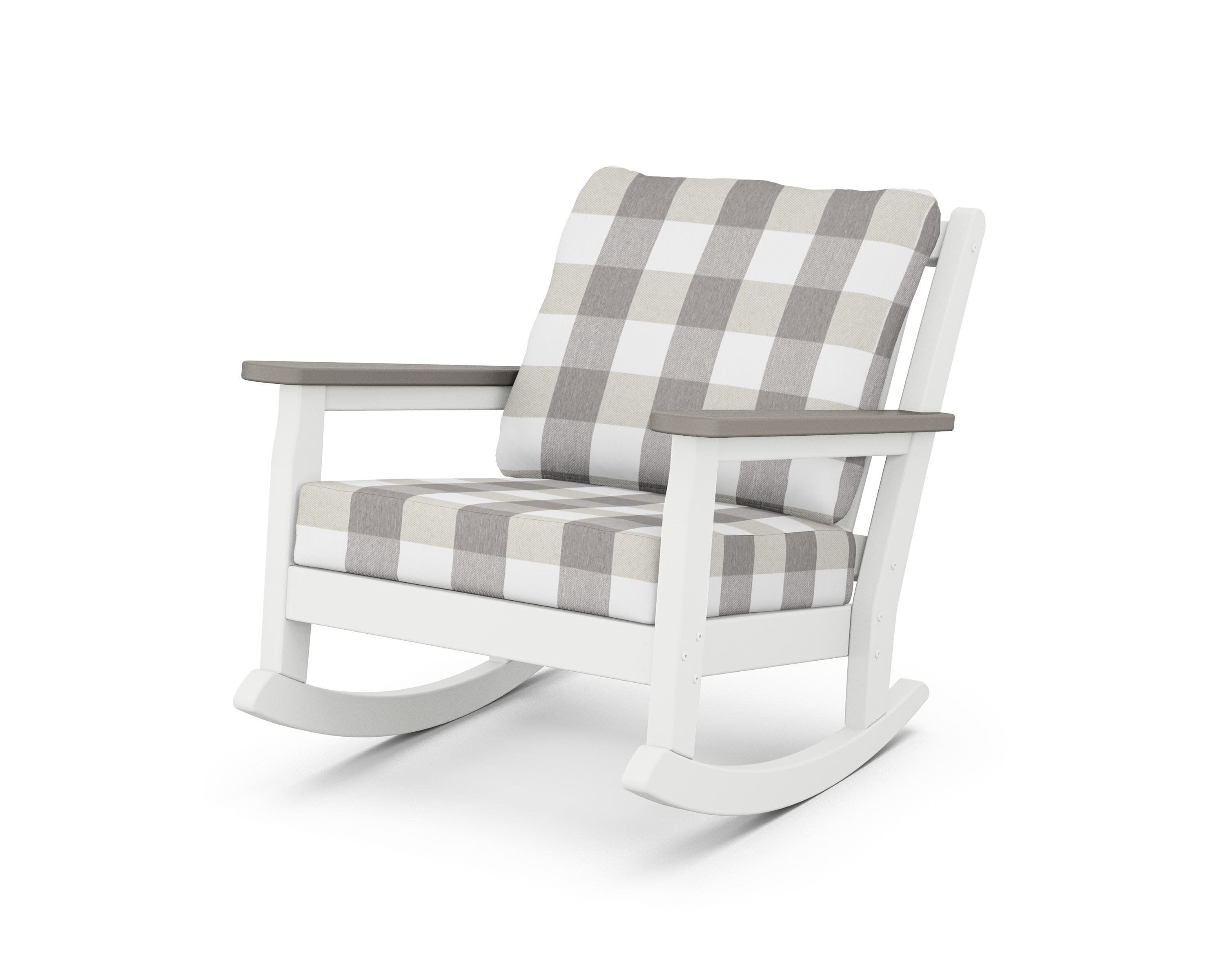 Chippendale Deep Seating Rocking Chair in White / Driftwood / Buffalo Plaid Grey Mist