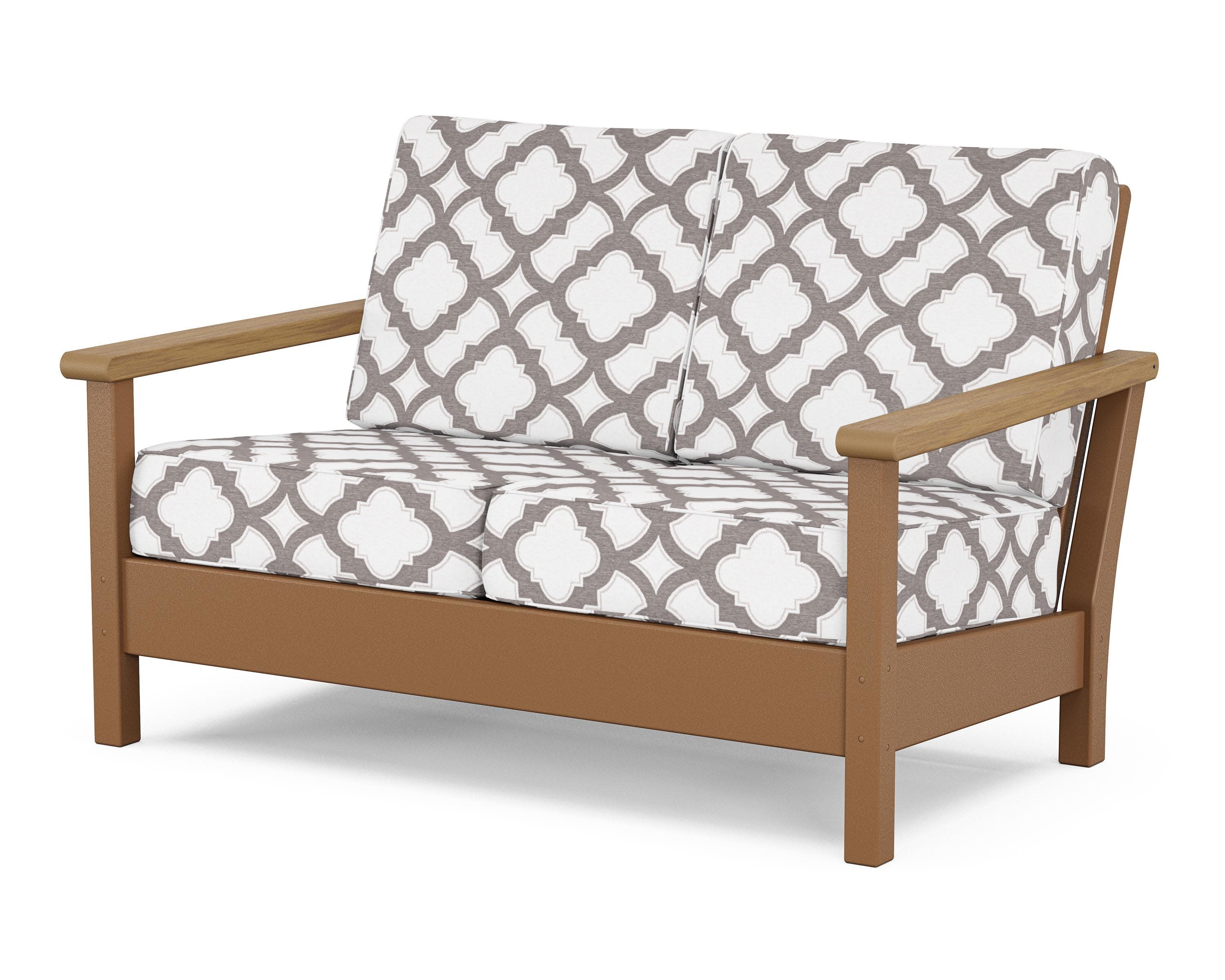 Harbour Deep Seating Loveseat in Teak / Natural / Trellis Grey Mist