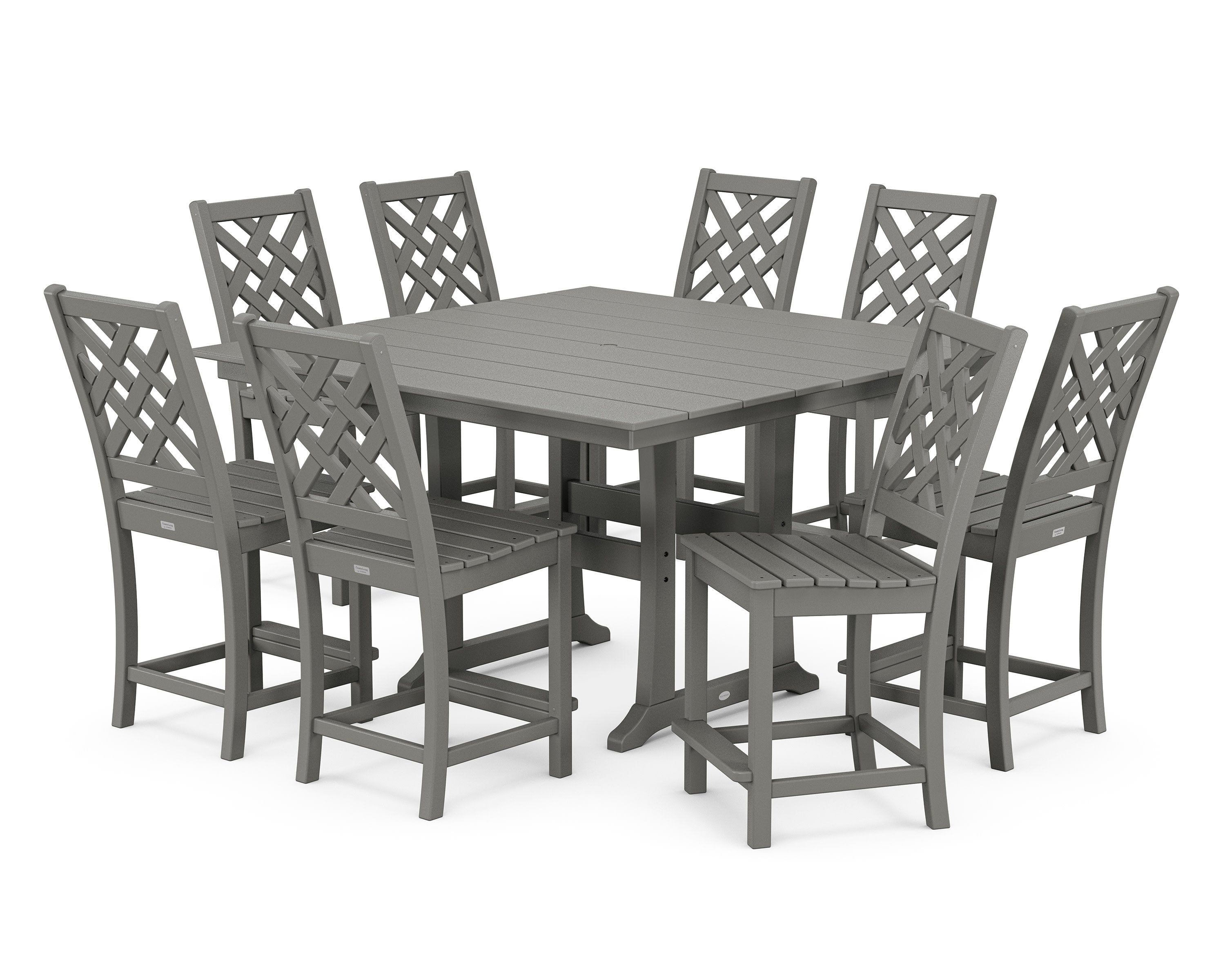 Wovendale Side Chair 9-Piece Square Farmhouse Counter Set with Trestle Legs in Slate Grey
