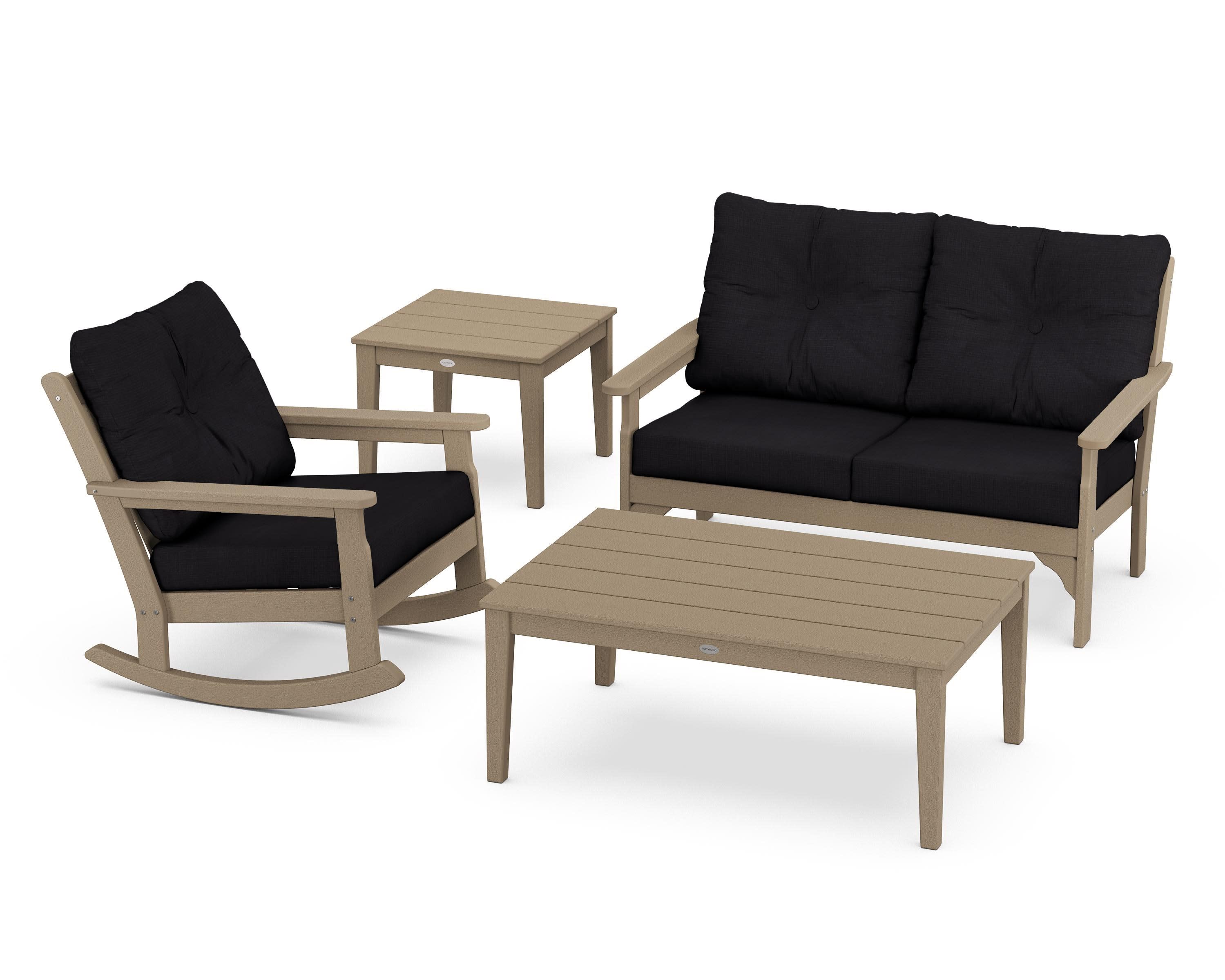 Vineyard 4-Piece Deep Seating Rocker Set in Vintage Sahara / Midnight Linen