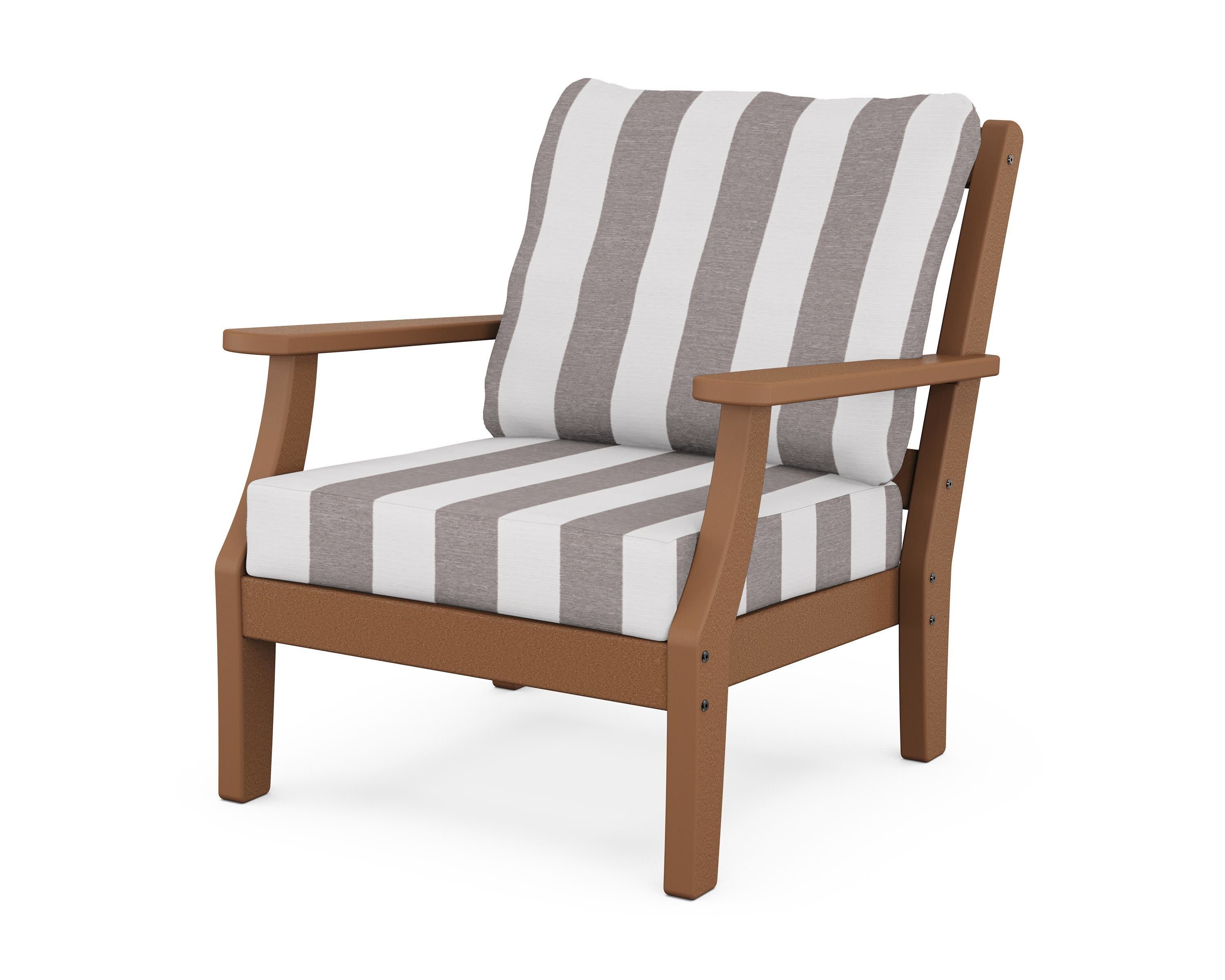 Chinoiserie Deep Seating Chair in Teak / Cabana Stripe Grey Mist