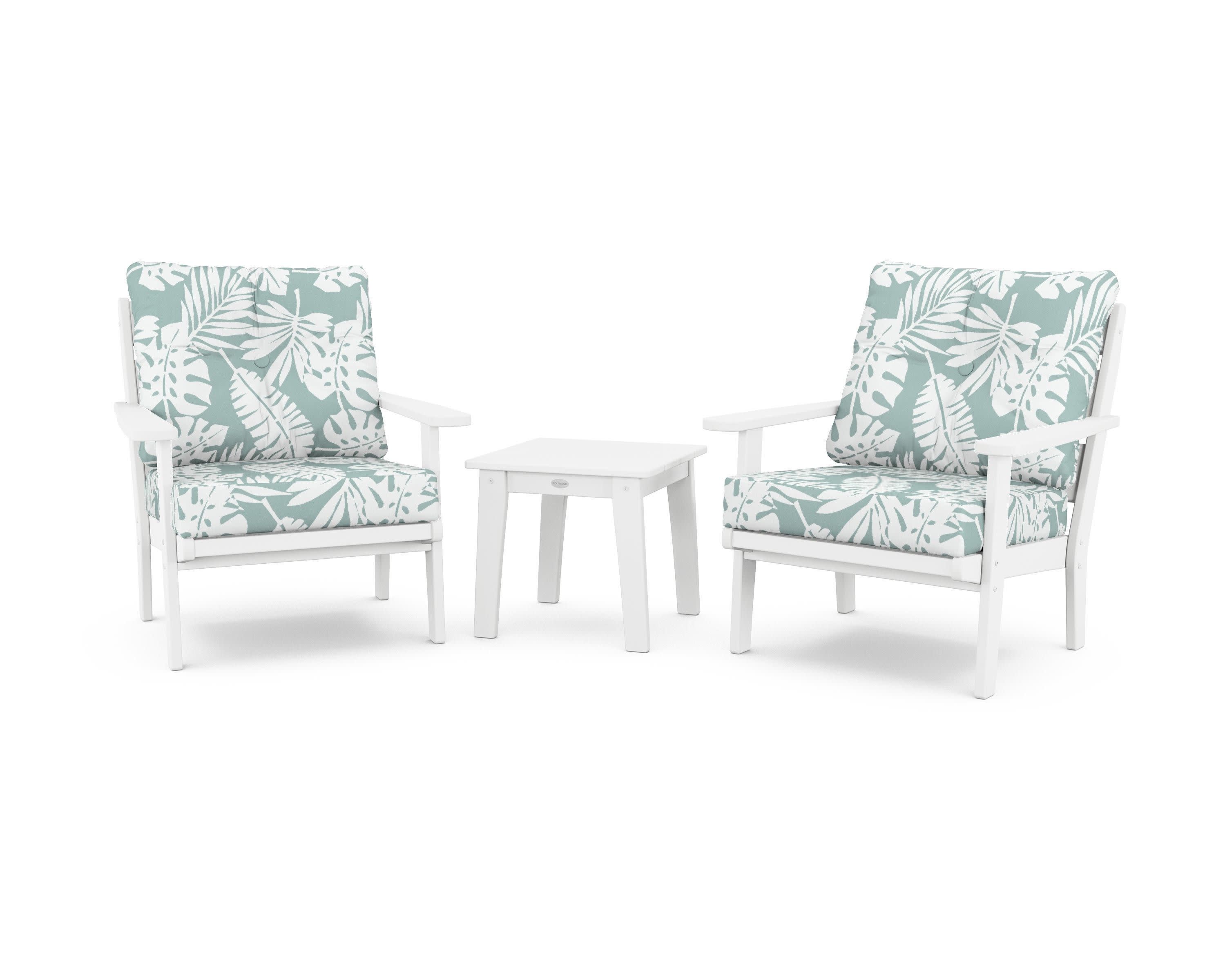 Lakeside 3-Piece Deep Seating Chair Set in White / Leaf Glacier Spa