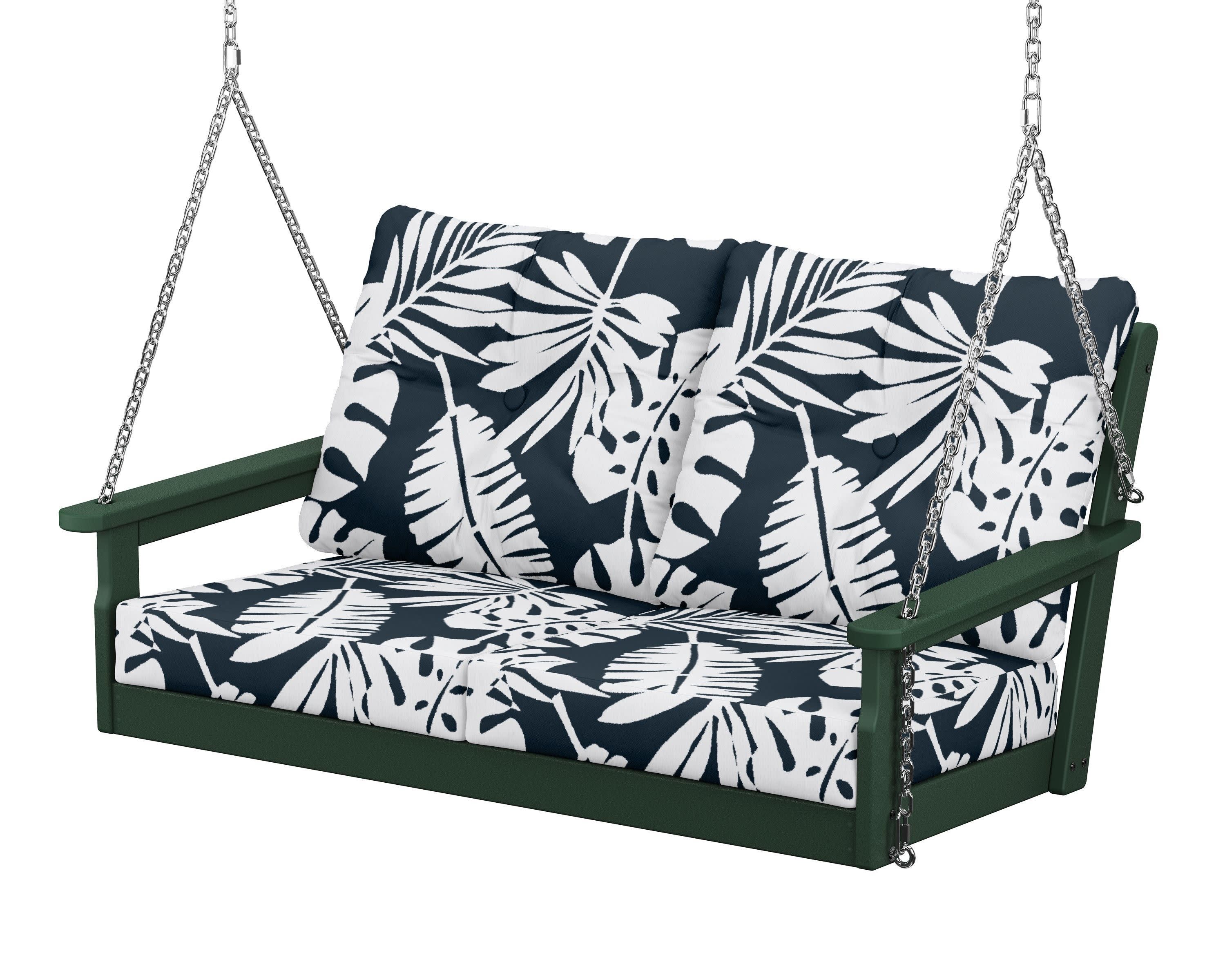 Vineyard Deep Seating Swing in Green / Leaf Marine Indigo