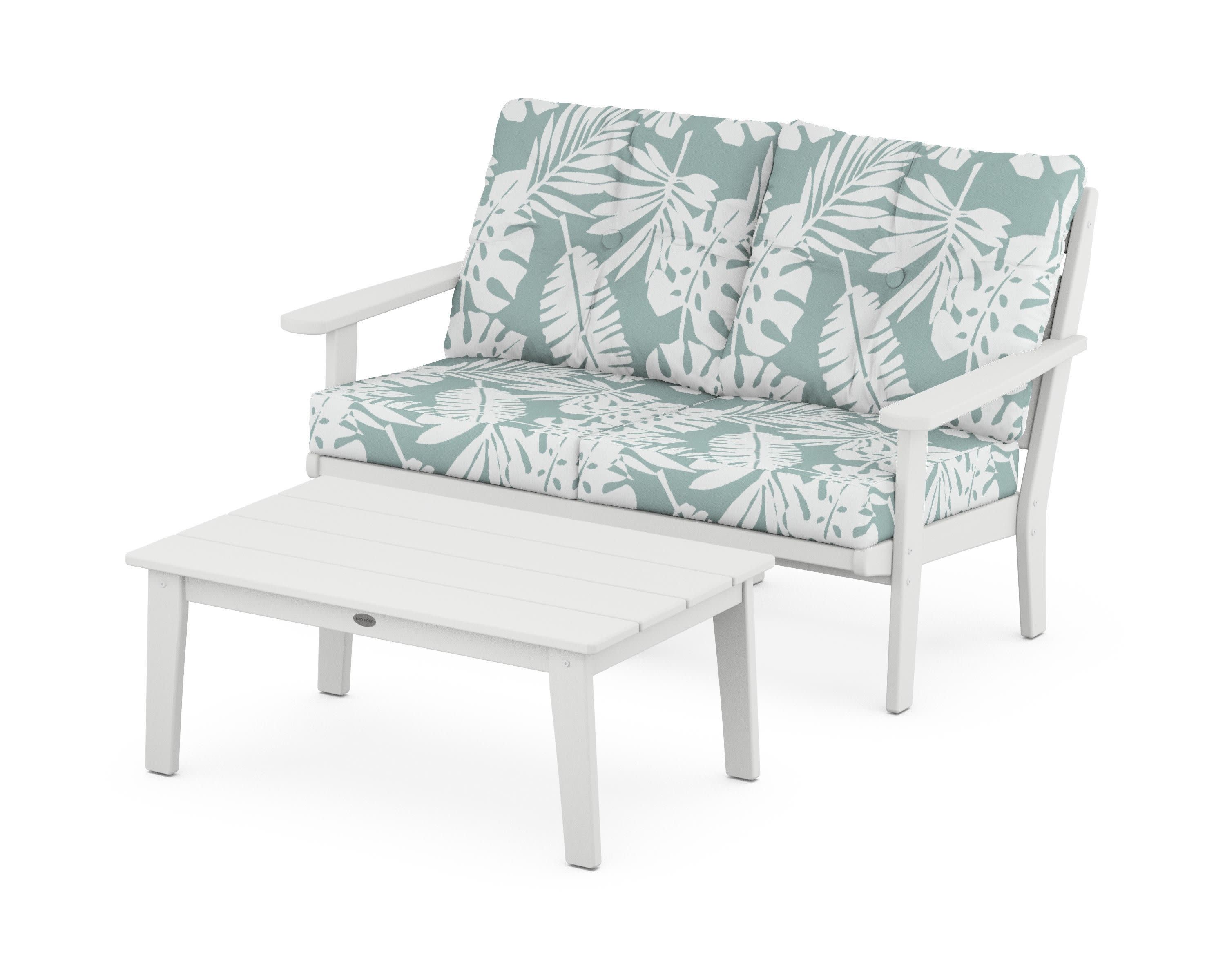 Lakeside 2-Piece Lounge Loveseat Set in White / Leaf Glacier Spa